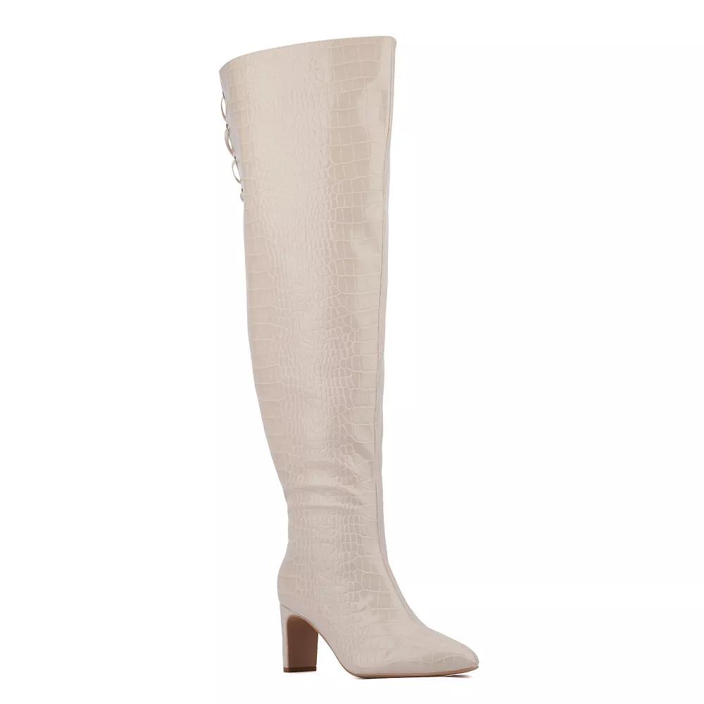Fashion to Figure Hayya Thigh High Wide Width Womens Boots Ivory Croc Product Image