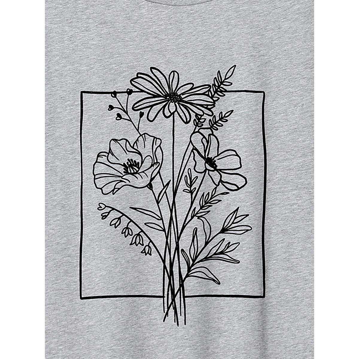 Plus Size Floral Moment Round Neck T-Shirt Mediumgray Women Leisure Non Natural Flowers Round Neck Casual T-shirts BloomChic 18-20/2X Product Image