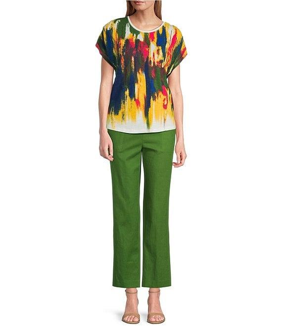 Investments Petite Size Watercolor Multi Short Sleeve Novelty Crew Neck Top Product Image