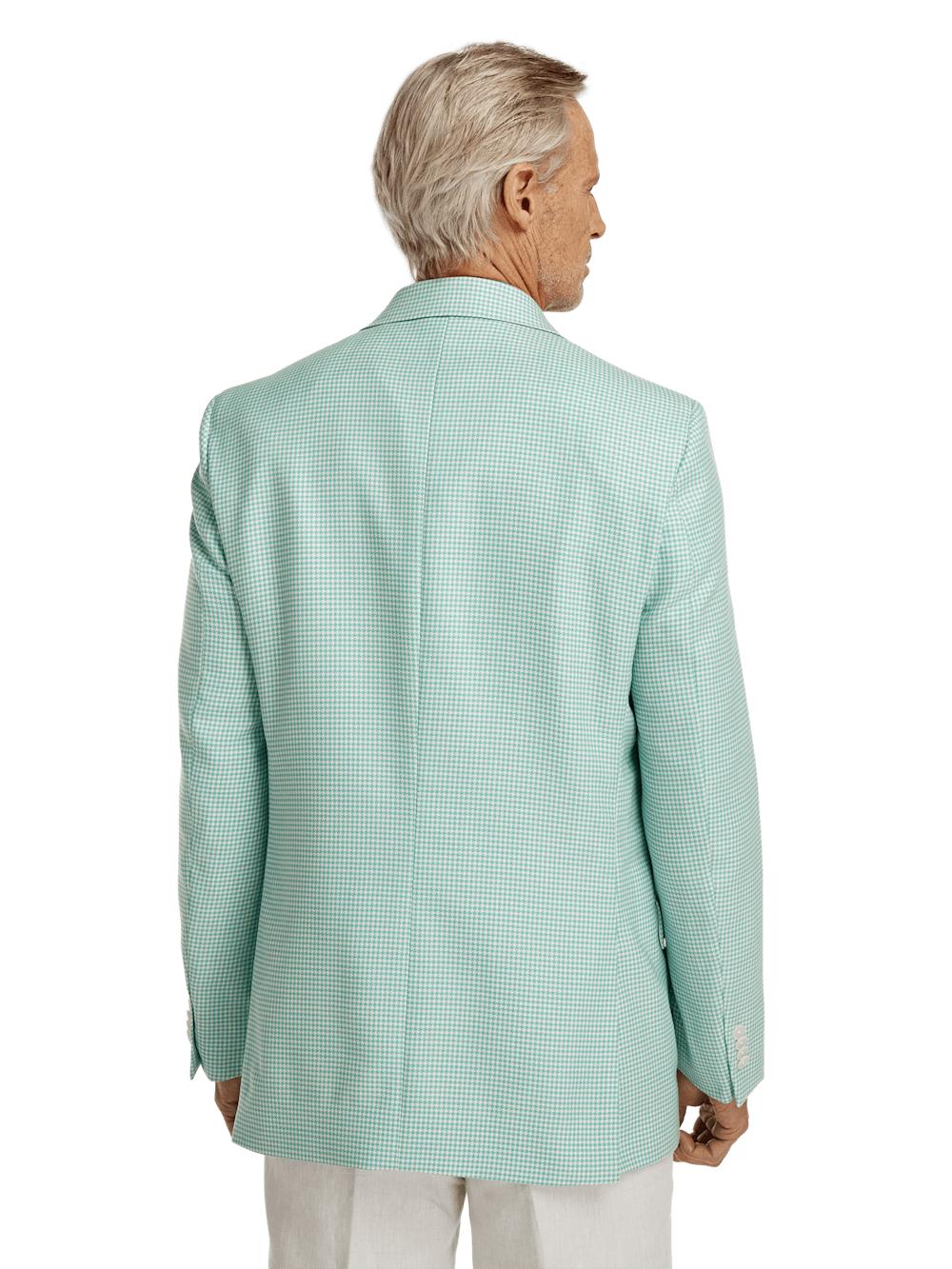 Wool Houndstooth Single Breasted Peak Lapel Sport Coat - Aqua Product Image