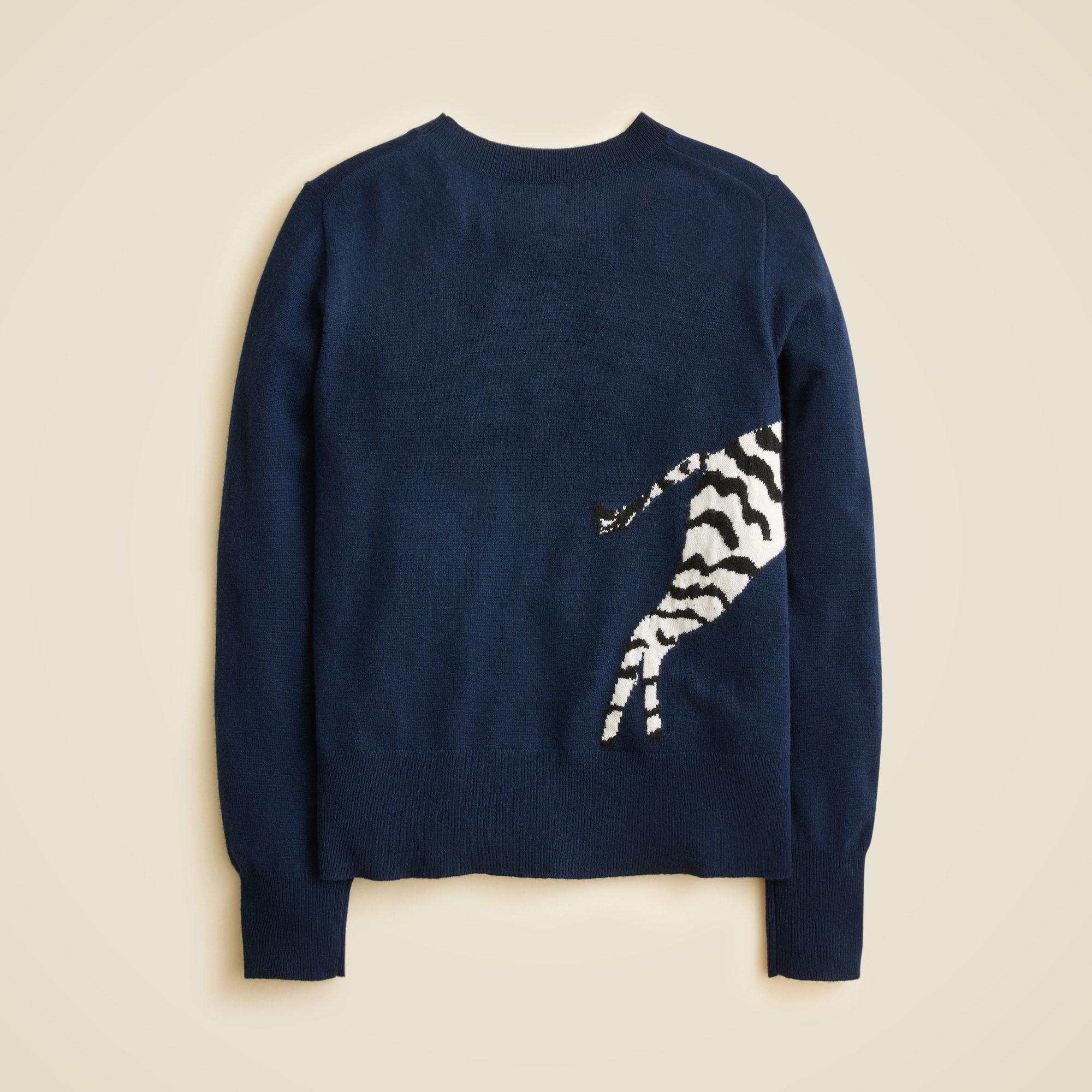 Cashmere classic-fit crewneck sweater in zebra intarsia Product Image