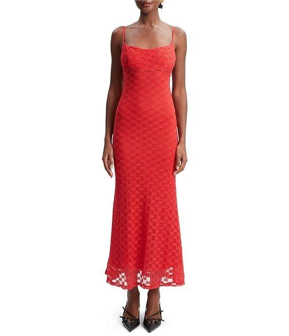 Bardot Adoni Square Neck Textured Floral Mesh Midi Slip Dress Product Image