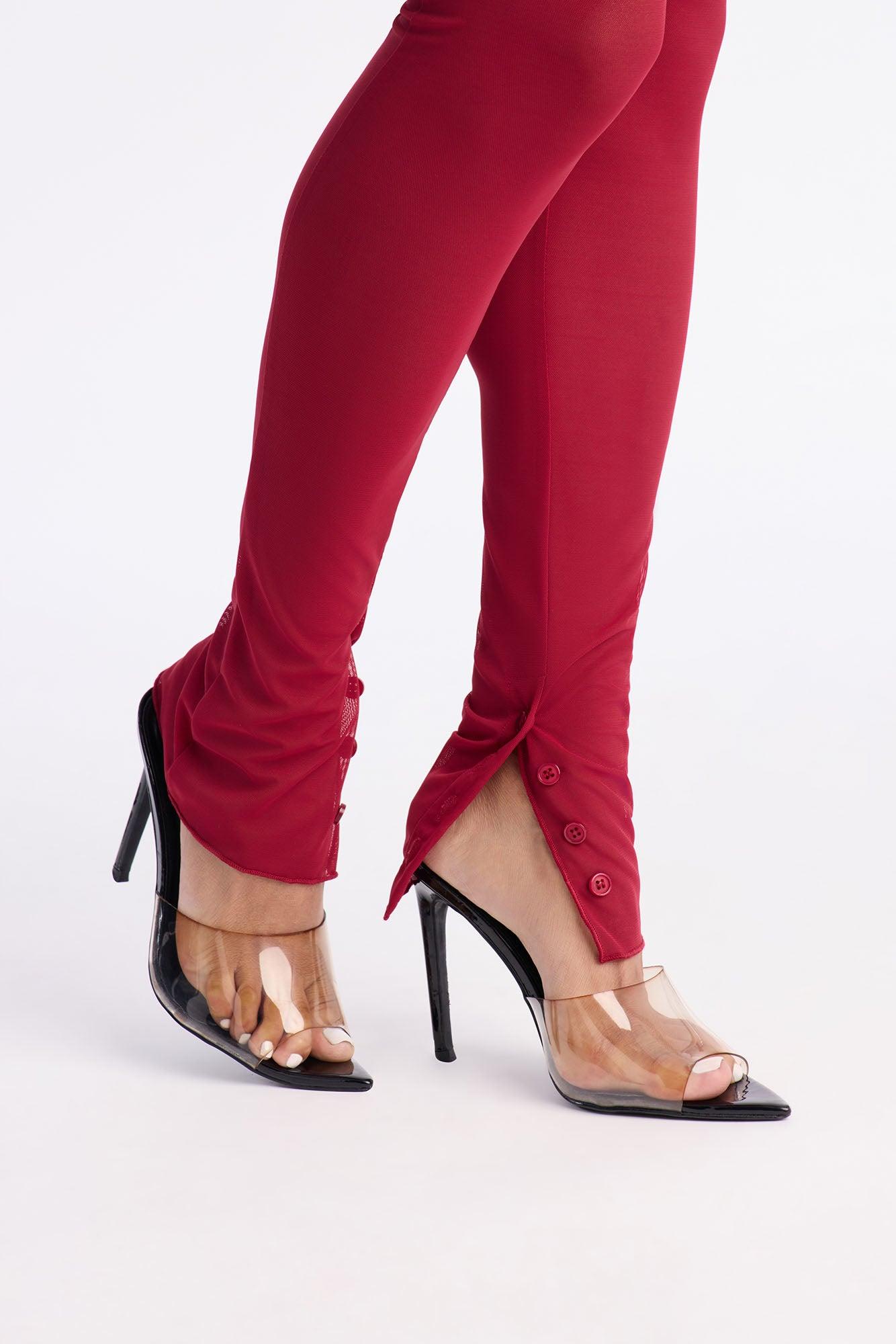 Power Mesh High Waisted Leggings - DarkRed Female Product Image