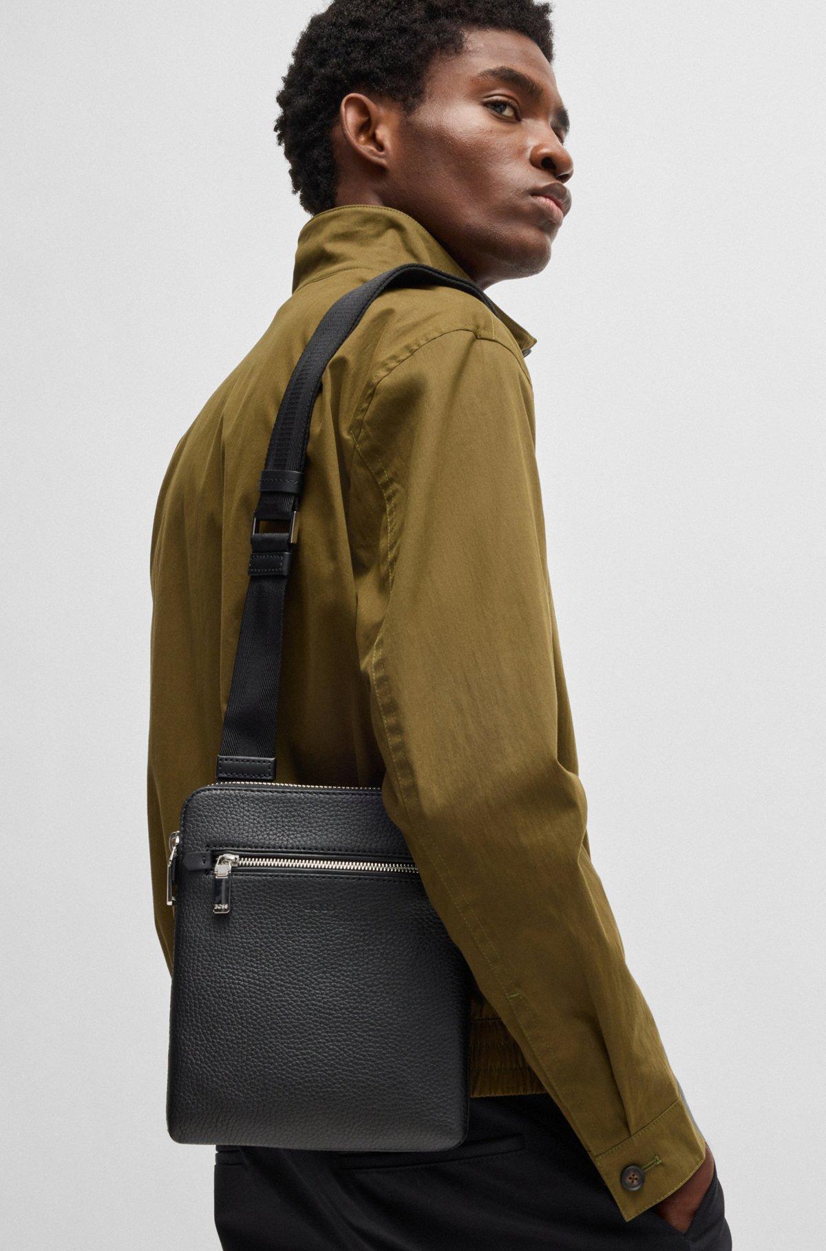 BOSS - Envelope bag in grained Italian leather with embossed logo - Black Product Image