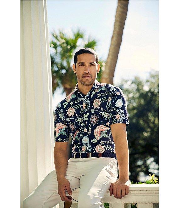 Hart Schaffner Marx Luxury Performance Short Sleeve Dark Floral Paisley Polo Shirt Product Image