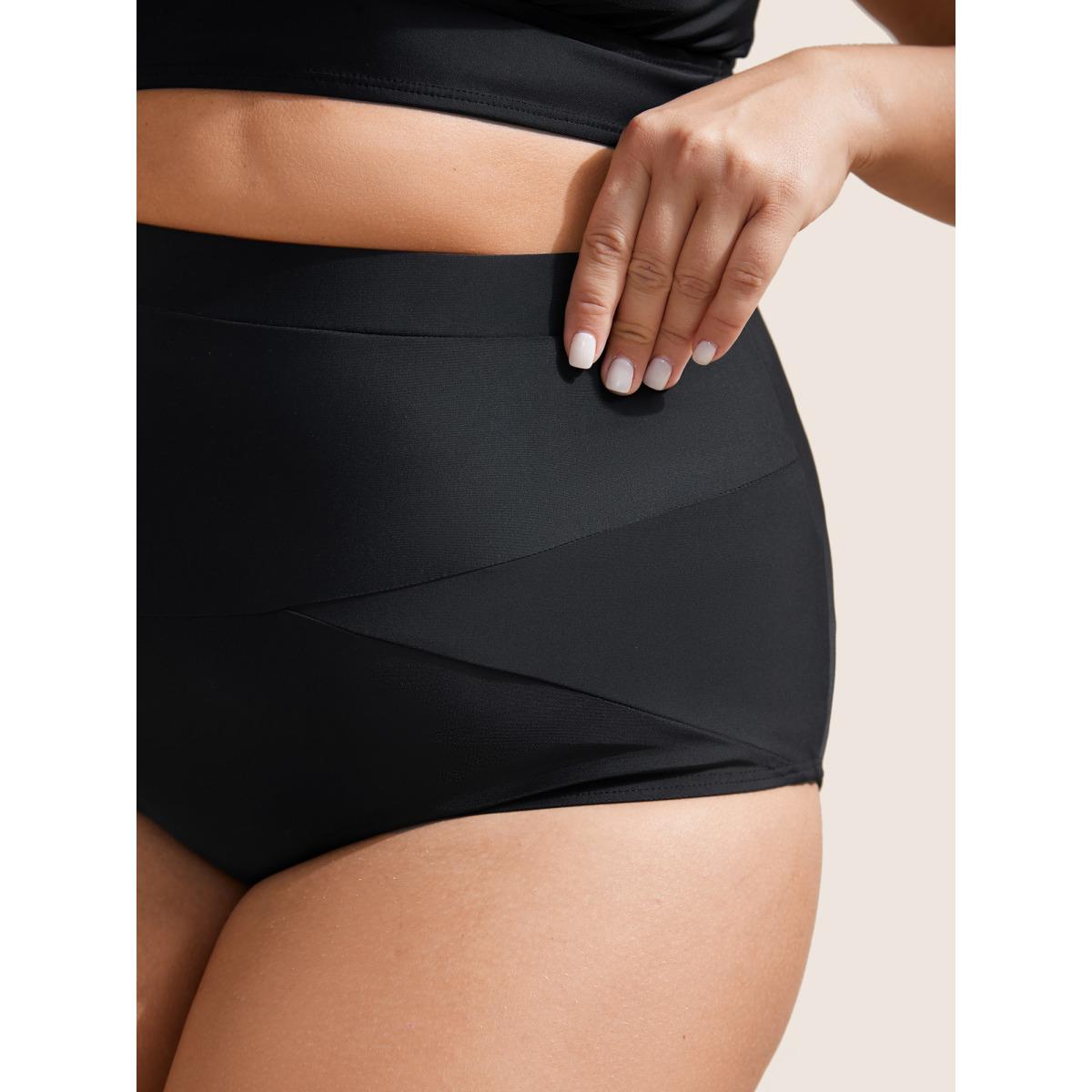 Plus Size High Rise Plain Patchwork Swim Bottom Women's Swimwear Black Beach Non High stretch Skinny High Rise Curve Swim Bottoms BloomChic 18-20/2X Product Image