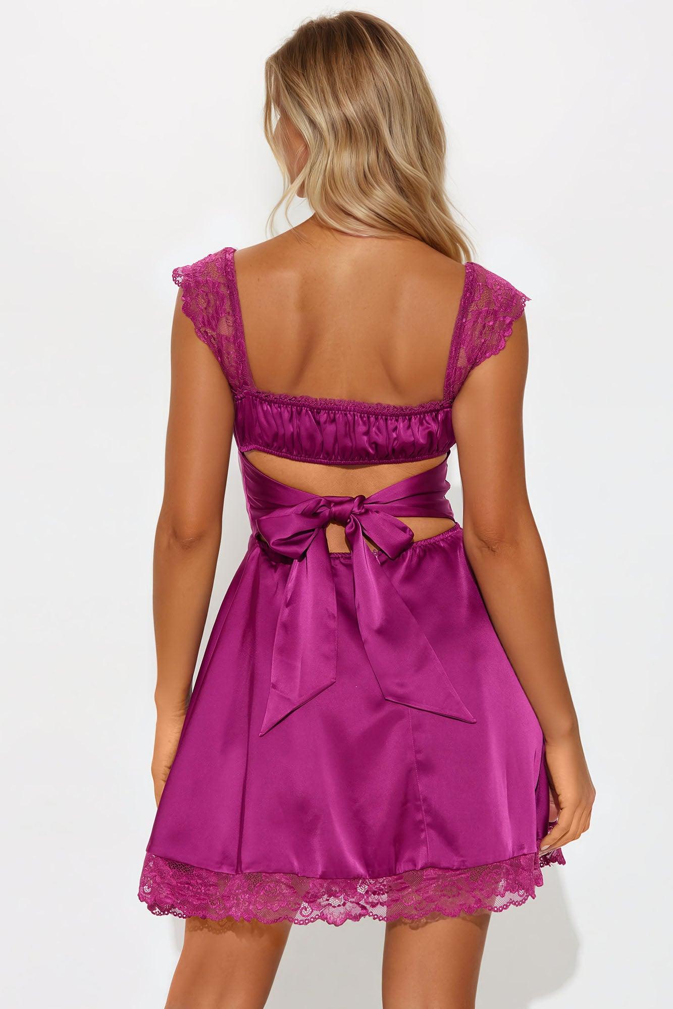 Clara Satin Mini Dress - Plum Product Image
