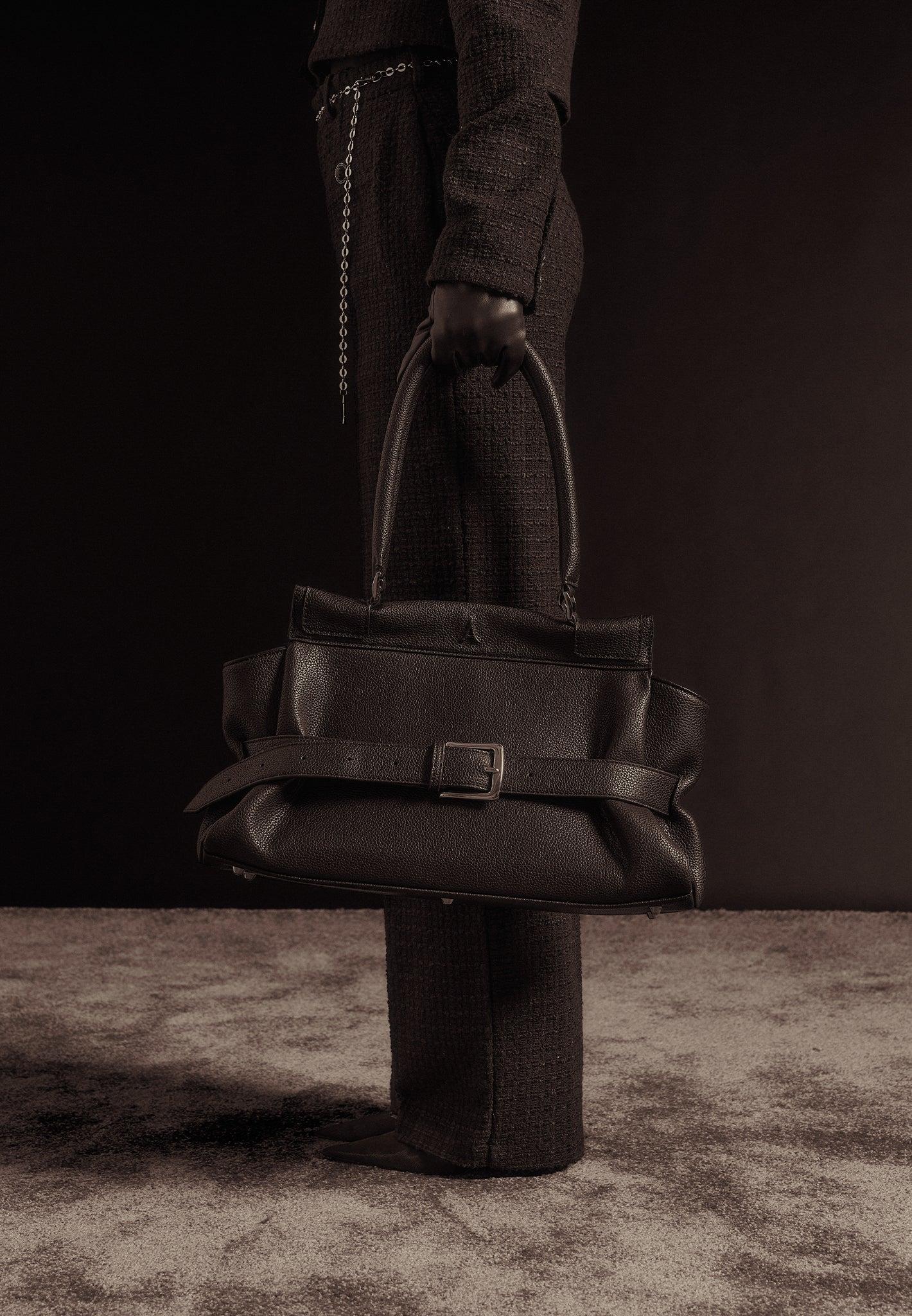 Nathalie - Tweed Trousers with Belt - Black Female Product Image