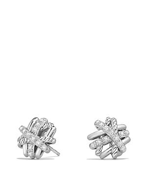 Womens Crossover Stud Earrings in Sterling Silver with Diamonds, 11mm Product Image