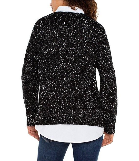 Liverpool Los Angeles Mixed Media Long Sleeve Collared Knit Sweater Top Product Image