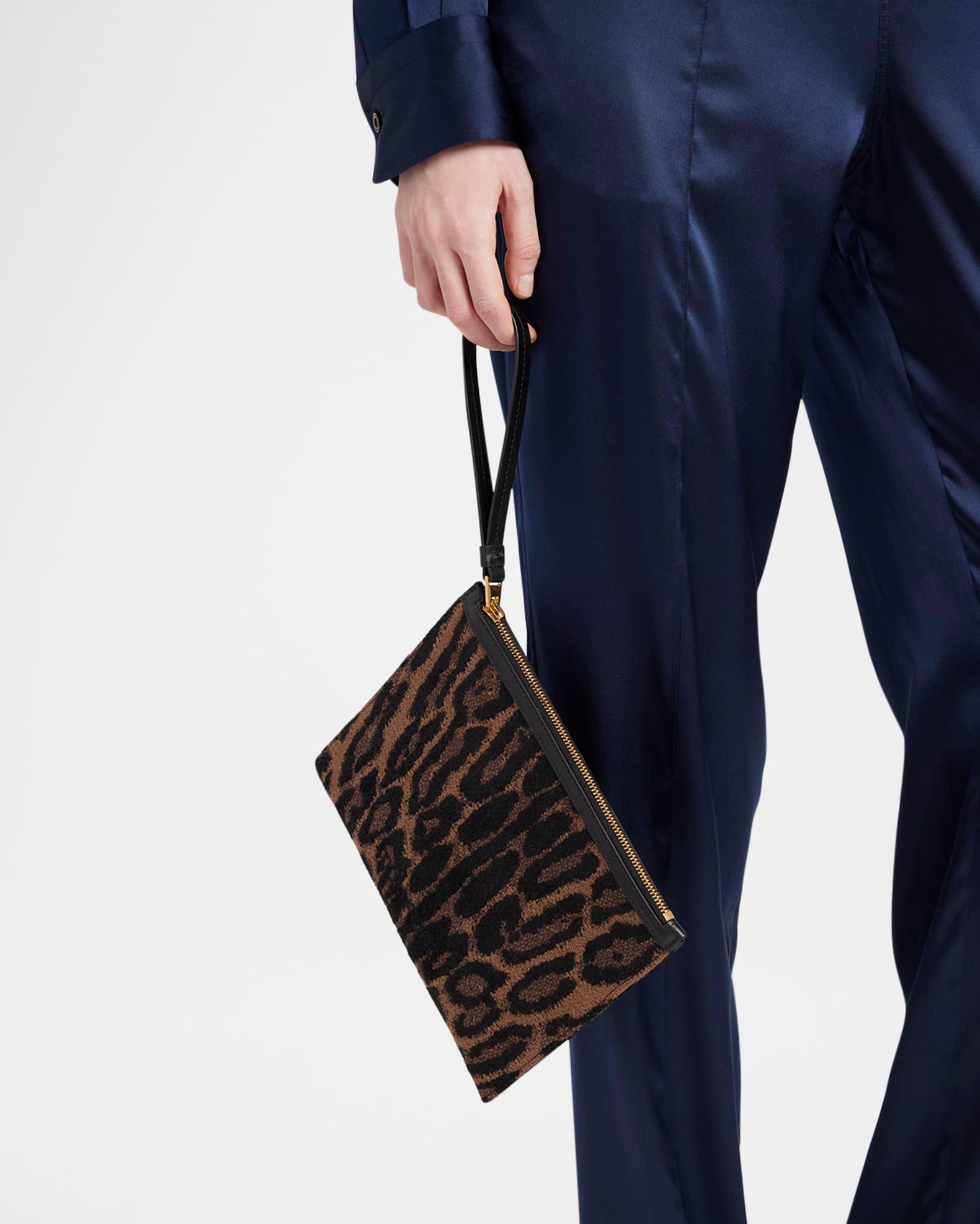 Wristlet Pouch Bag in Jacquard and Calf Leather Product Image