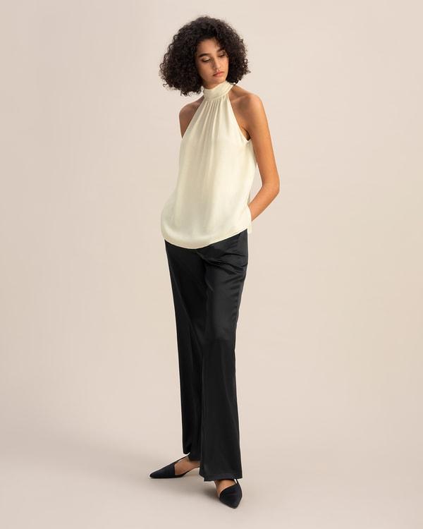 LILYSILK Silk Blouse Women Halter Neck Lily White 4 Product Image