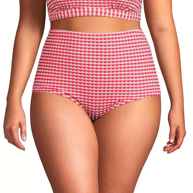Plus Size Lands' End Tummy Control Gingham Tugless High Waisted Bikini Bottoms, Women's, Size: 1XL, Pink White Gingham Product Image