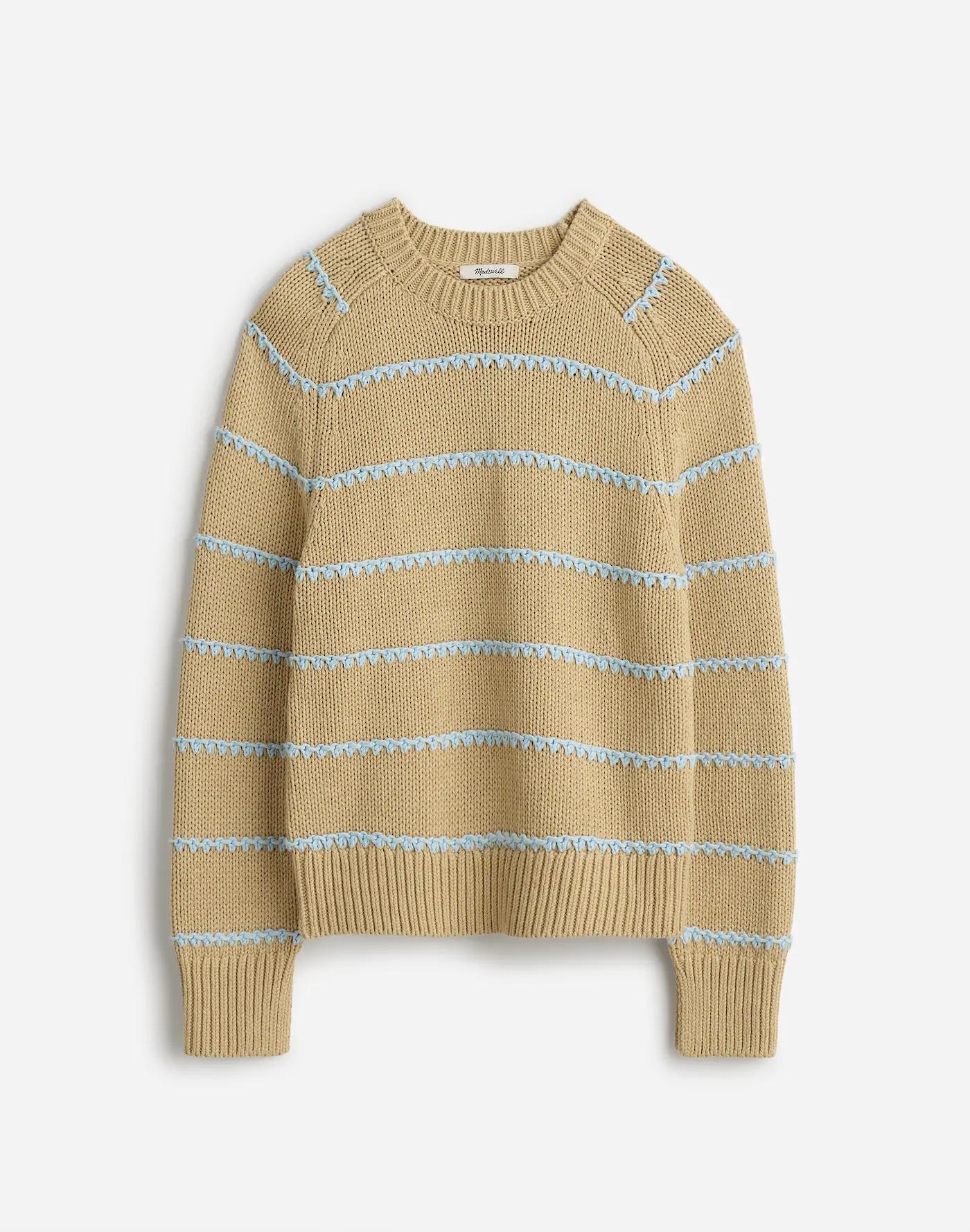 Textured Cotton Crewneck Sweater in Stripe Product Image