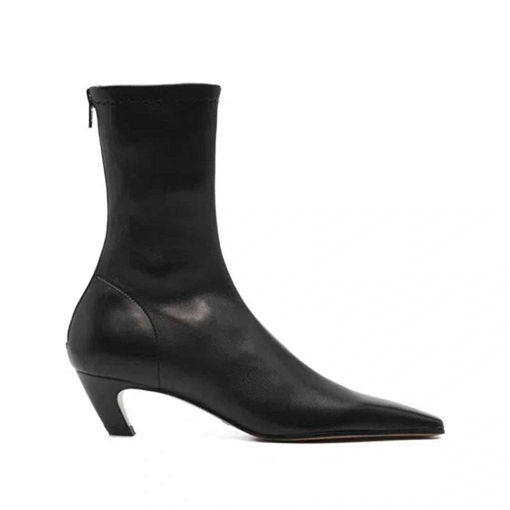 KHAITE Arizona 50 Leather Ankle Boots In Black Product Image