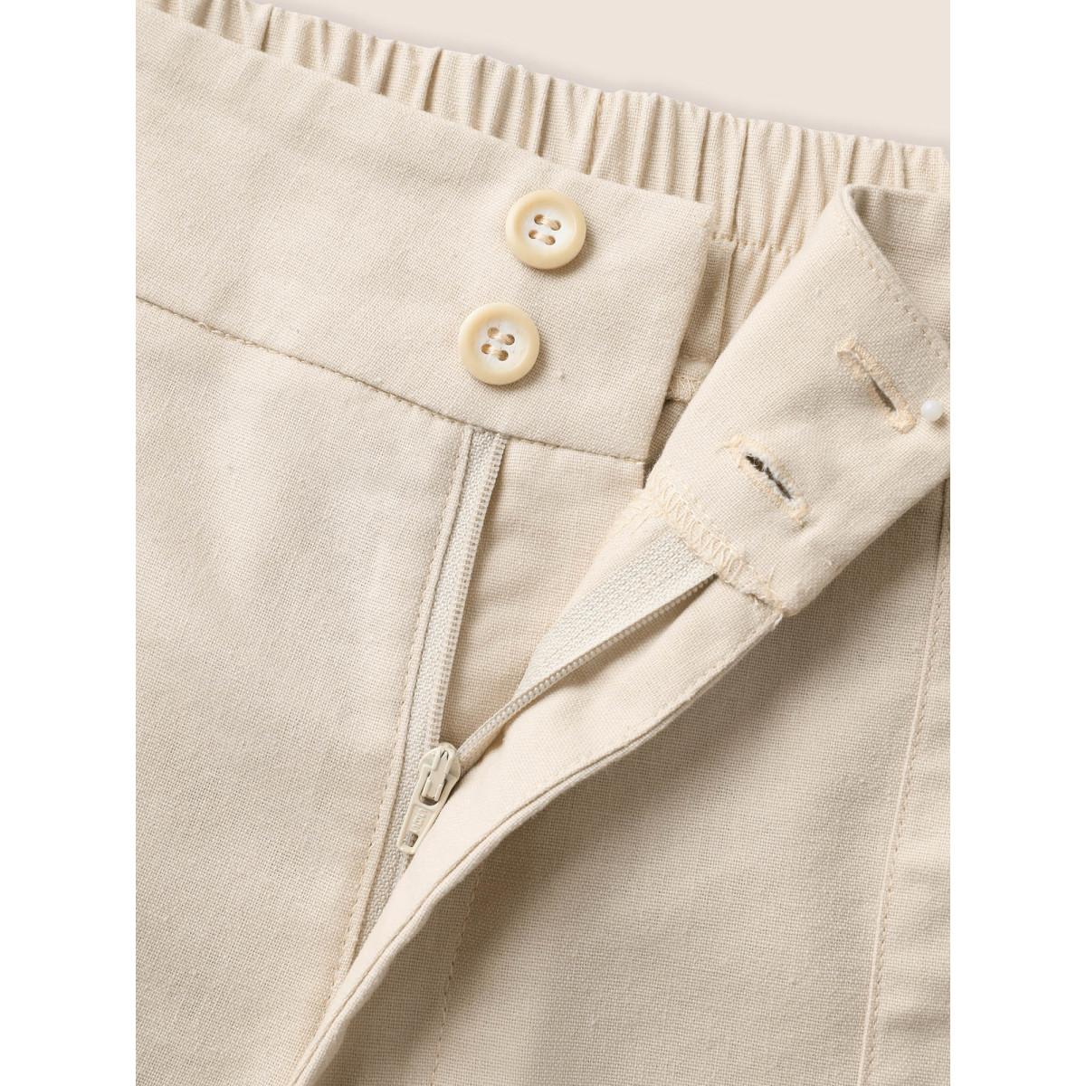 Plus Size Cotton Linen Solid Mid Rise Wide Leg Pants Women Beige Casual Wide Leg Mid Rise Everyday Pants BloomChic 18-20/2X Product Image