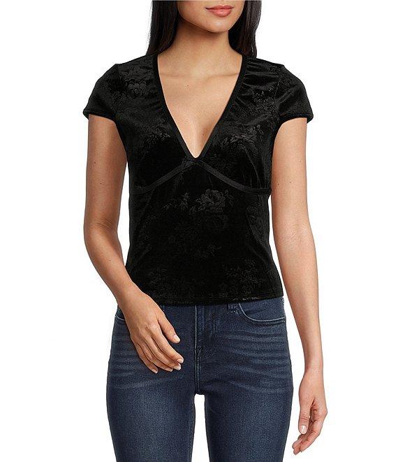 Moa Moa Short Sleeves V-Neck Burnout Velvet Top Product Image