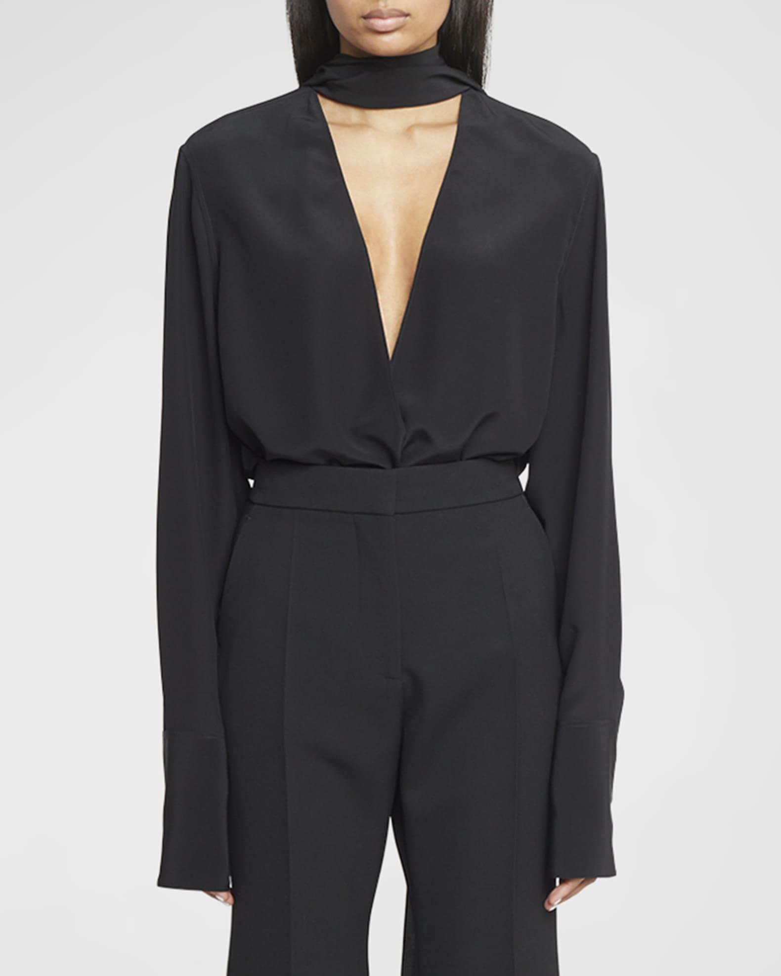 Deep-V Tunic Top with Scarf Collar Product Image