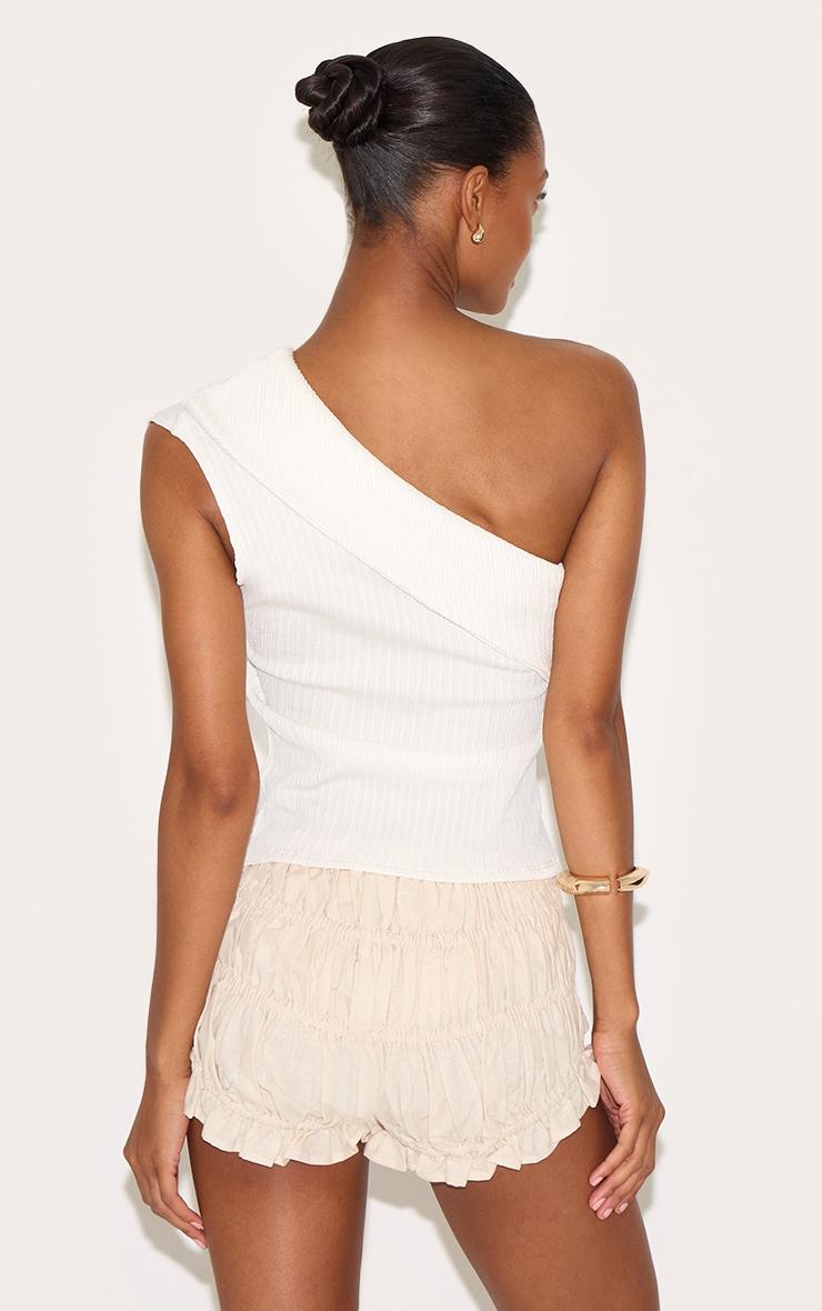 Cream Textured Fold Over One Shoulder Long Top Product Image