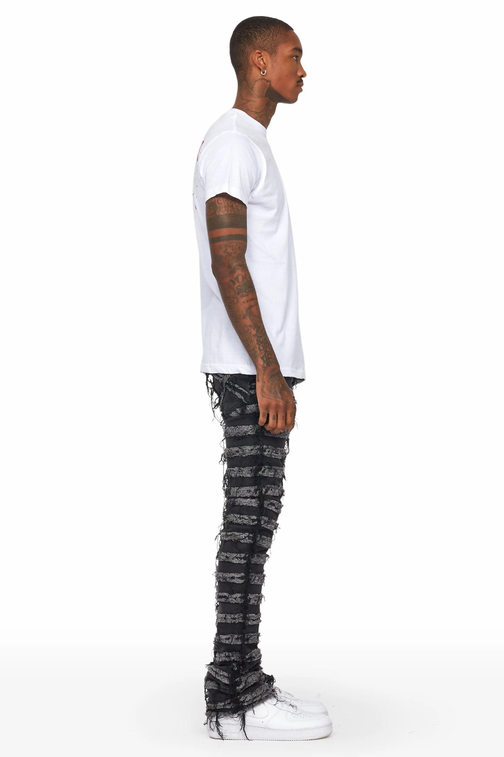 Ayan Dark Grey Distressed Stacked Flare Jeans Male Product Image