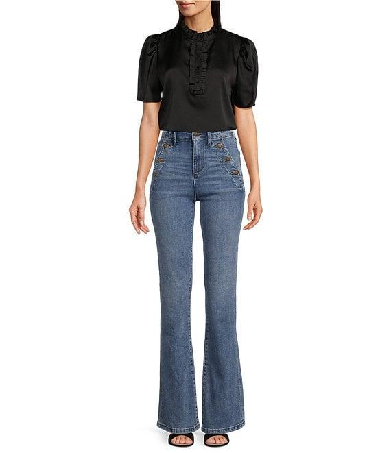 KARL LAGERFELD PARIS Flare Leg Stretch Denim Sailor Jeans Product Image