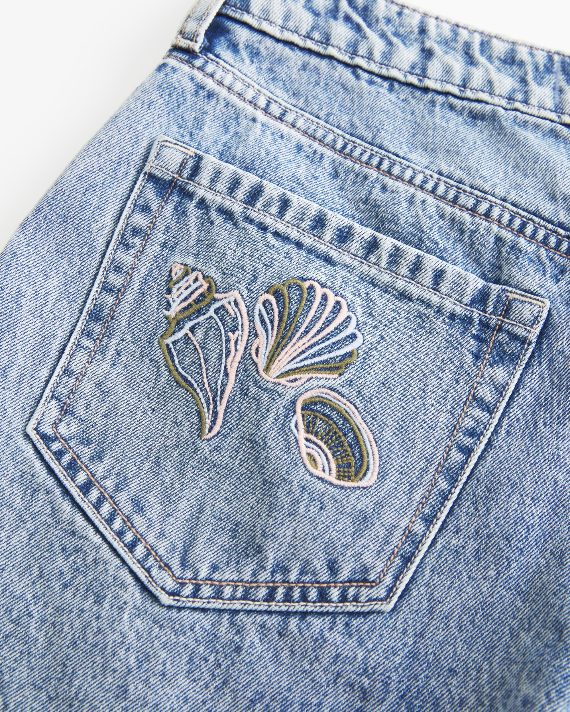 High-Rise Ripped Medium Wash Relaxed Denim Shorts 5" Product Image