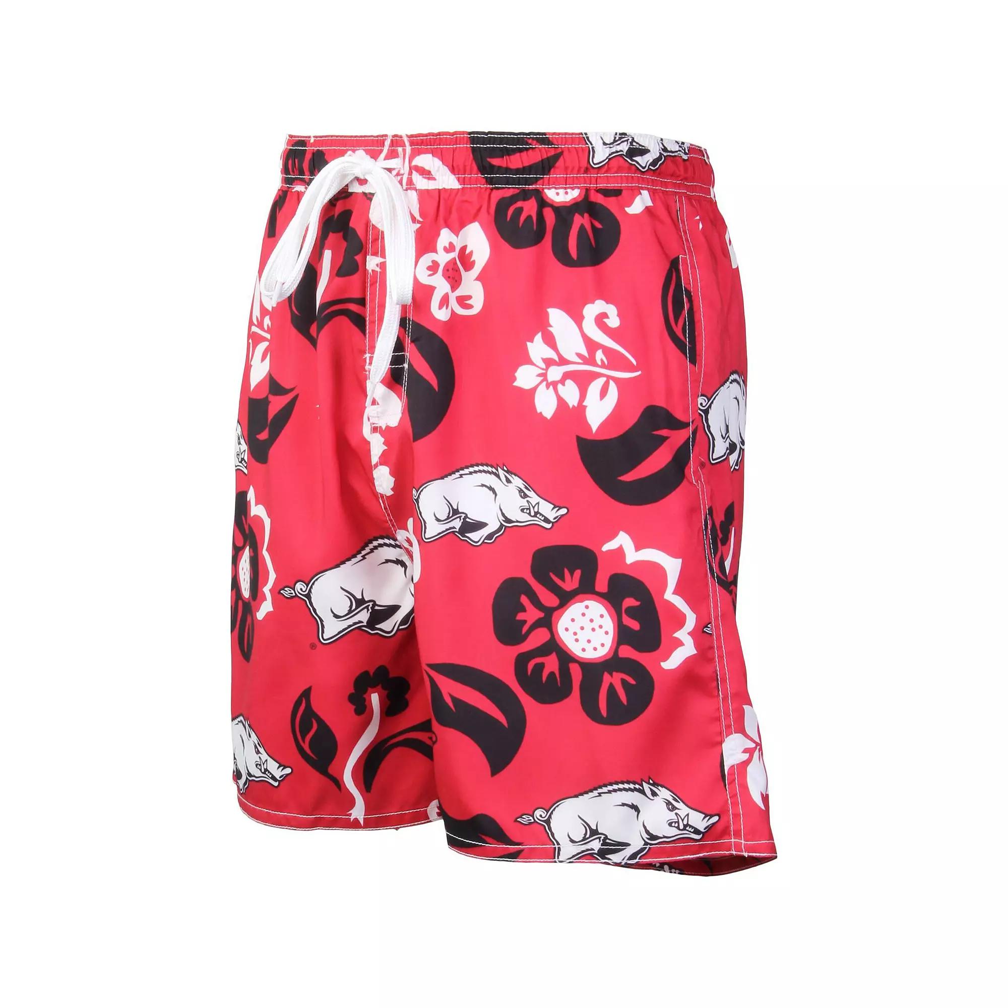 Men's Wes & Willy Cardinal Arkansas Razorbacks Floral Volley Logo Swim Trunks,  Product Image
