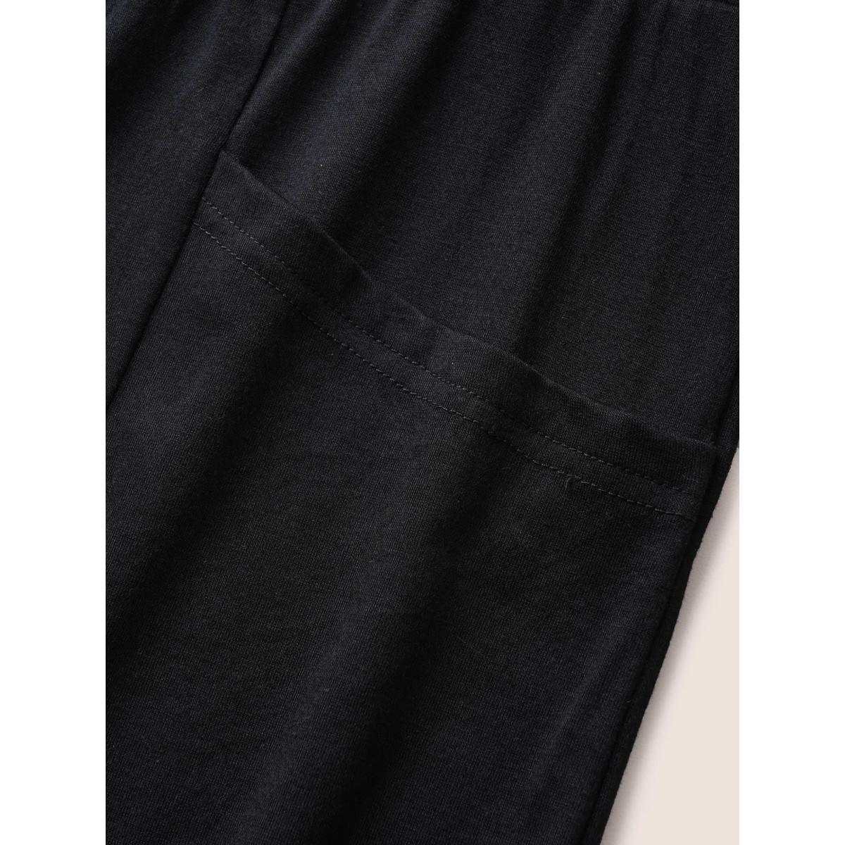 Plus Size Black Plain Ties Patched Pocket Cami Jumpsuit Women Casual Sleeveless Non Everyday Loose Jumpsuits BloomChic 22-24/3X Product Image