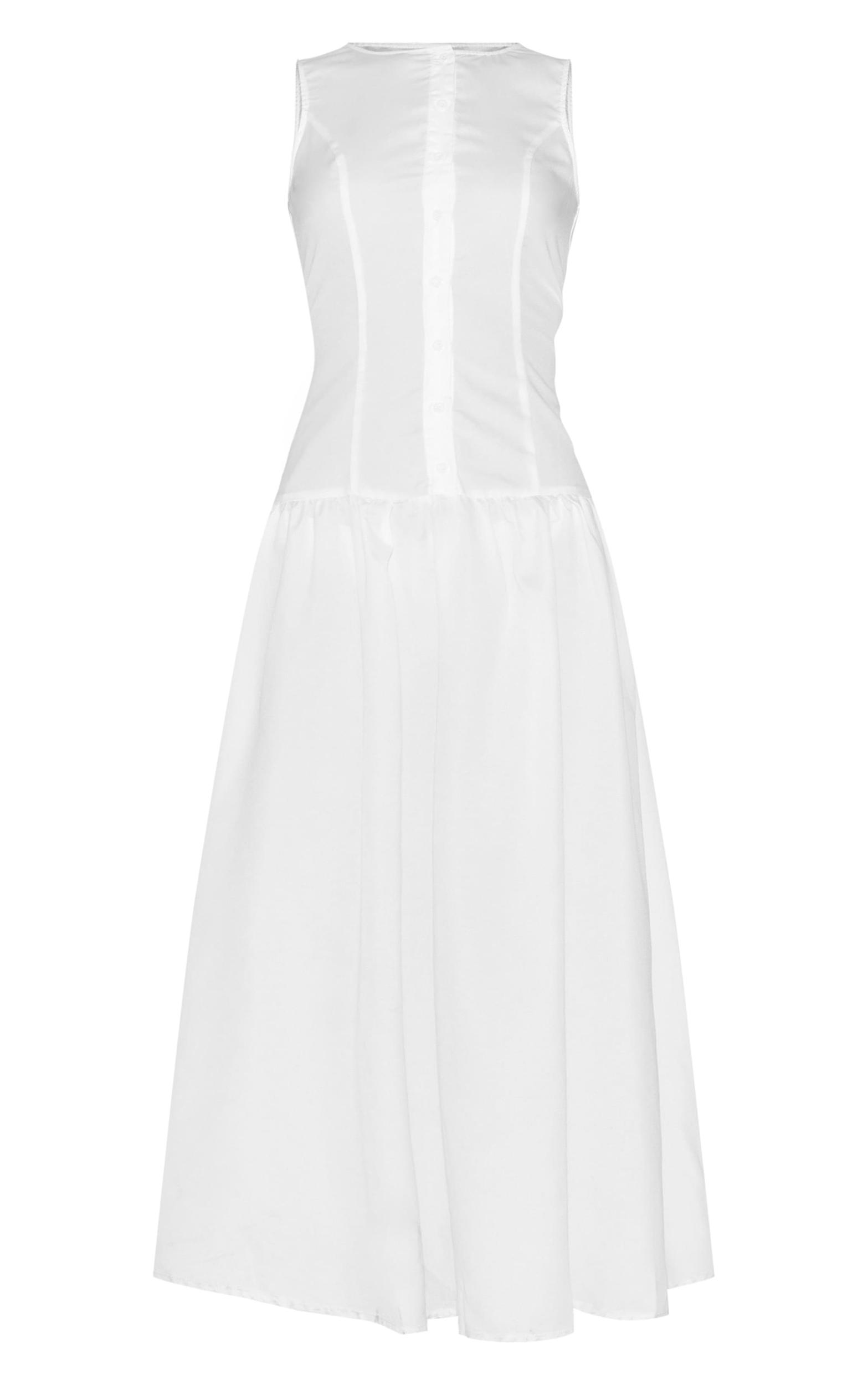 White Button Down Drop Waist Maxi Dress Product Image