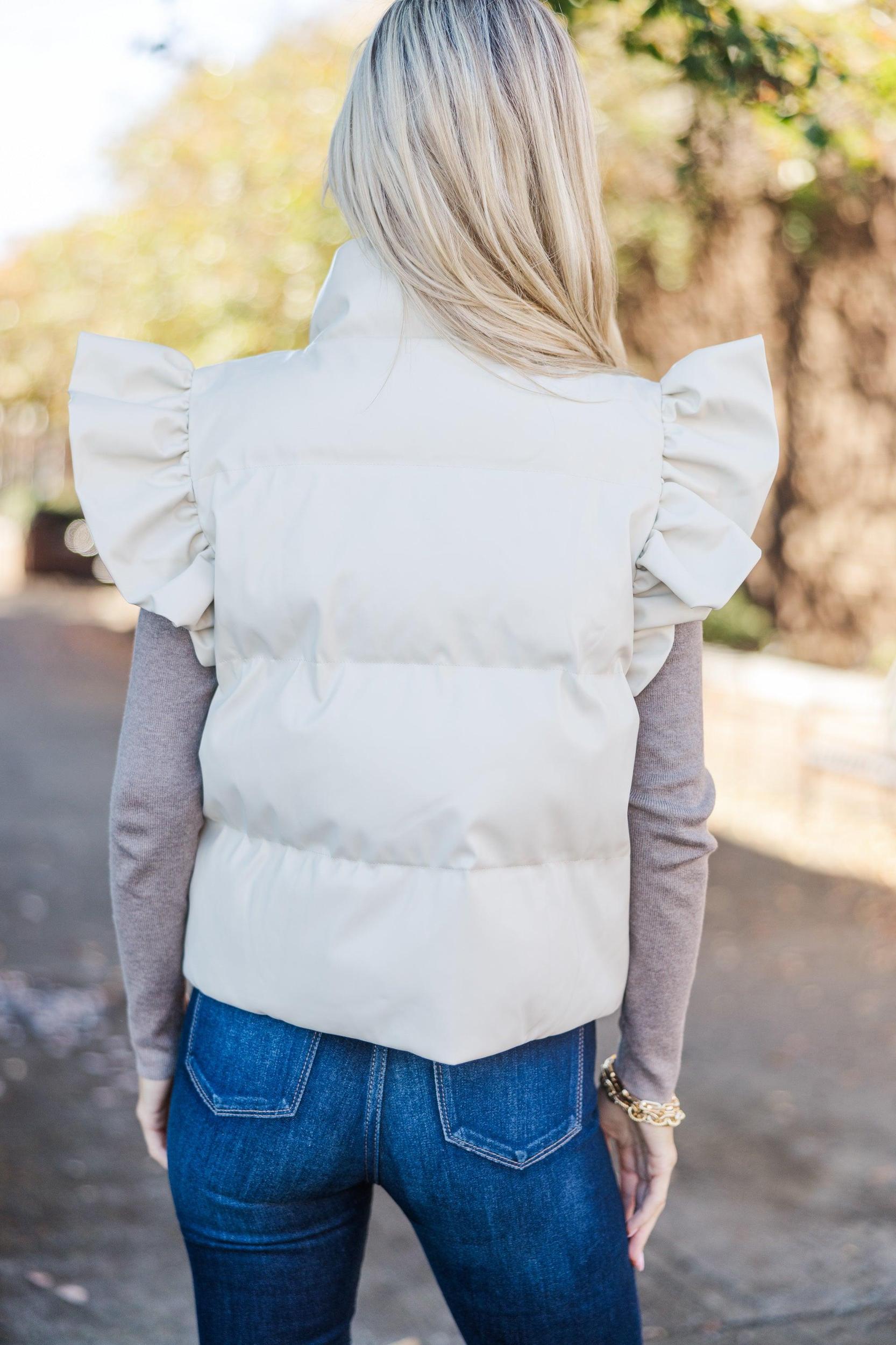 Happy To Be Here Cream White Puffer Vest Female Product Image