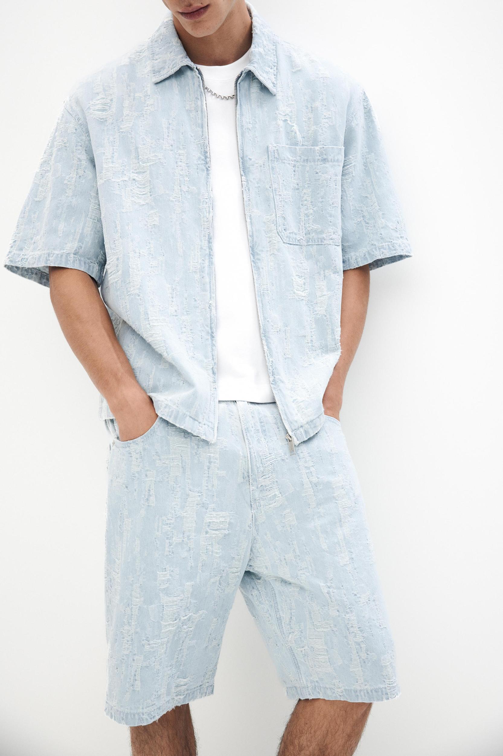 Baggy jacquard denim Bermuda shorts Product Image