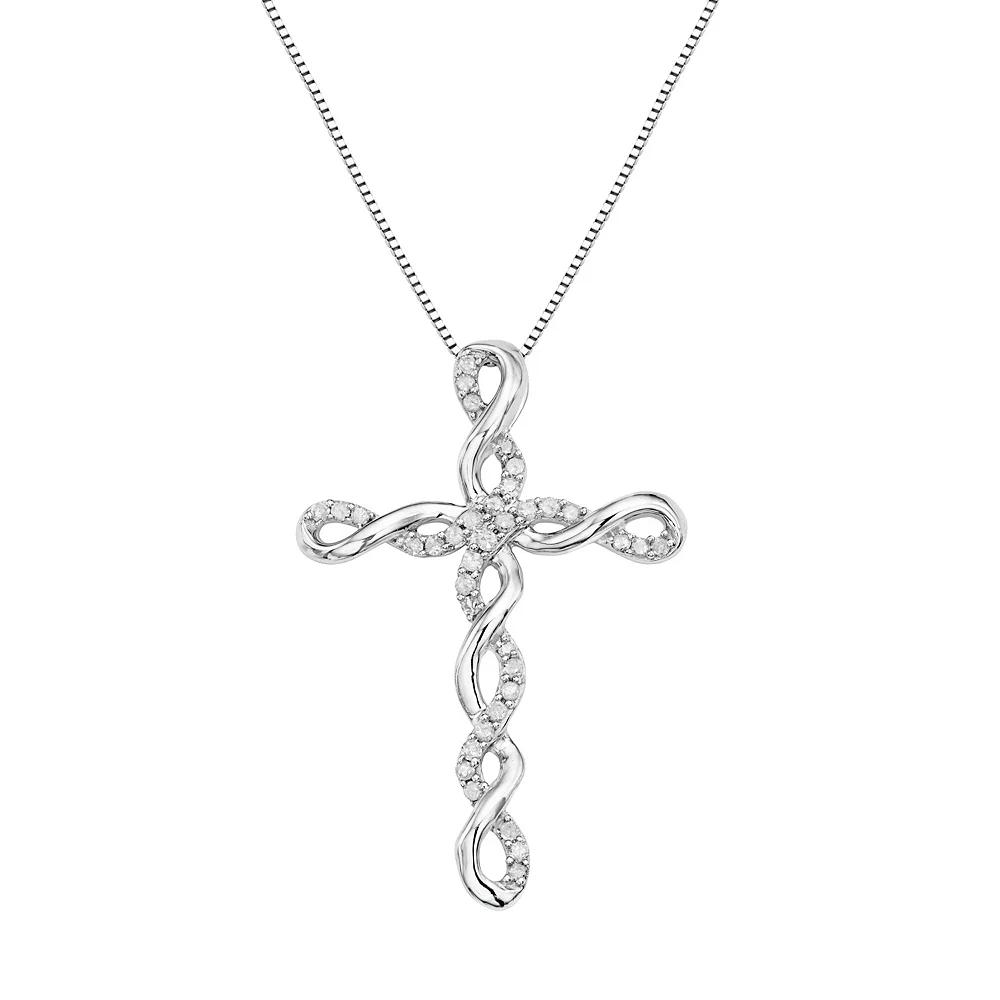 Sterling Silver 1/5 Carat T.W. Diamond Twist Cross Pendant Necklace, Women's, Size: 18", White Product Image
