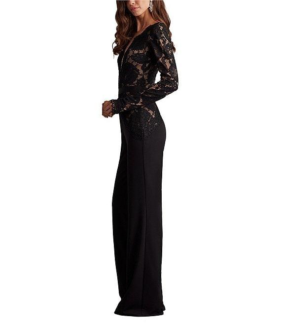 Tadashi Shoji Deep V-Neck Lace Crepe Jumpsuit Product Image