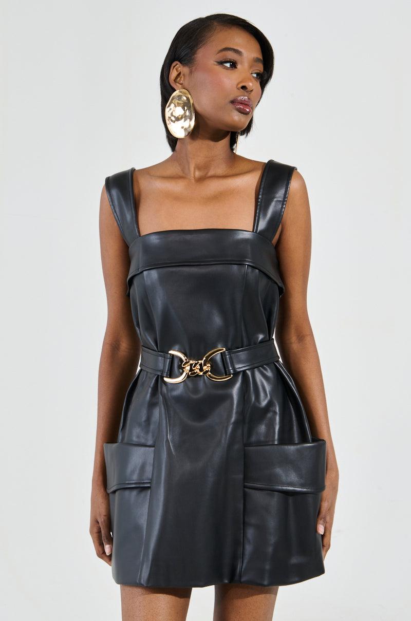 MY MOMENT PU EMBELLISHED MINI DRESS Product Image