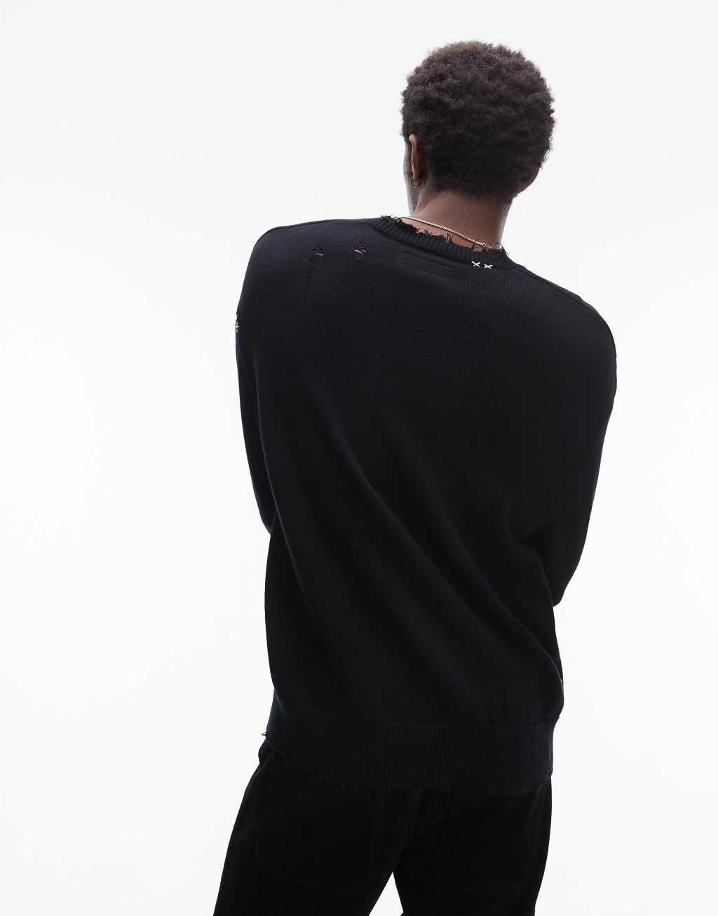 AllSaints Diageo logo distressed knit sweater in black Product Image