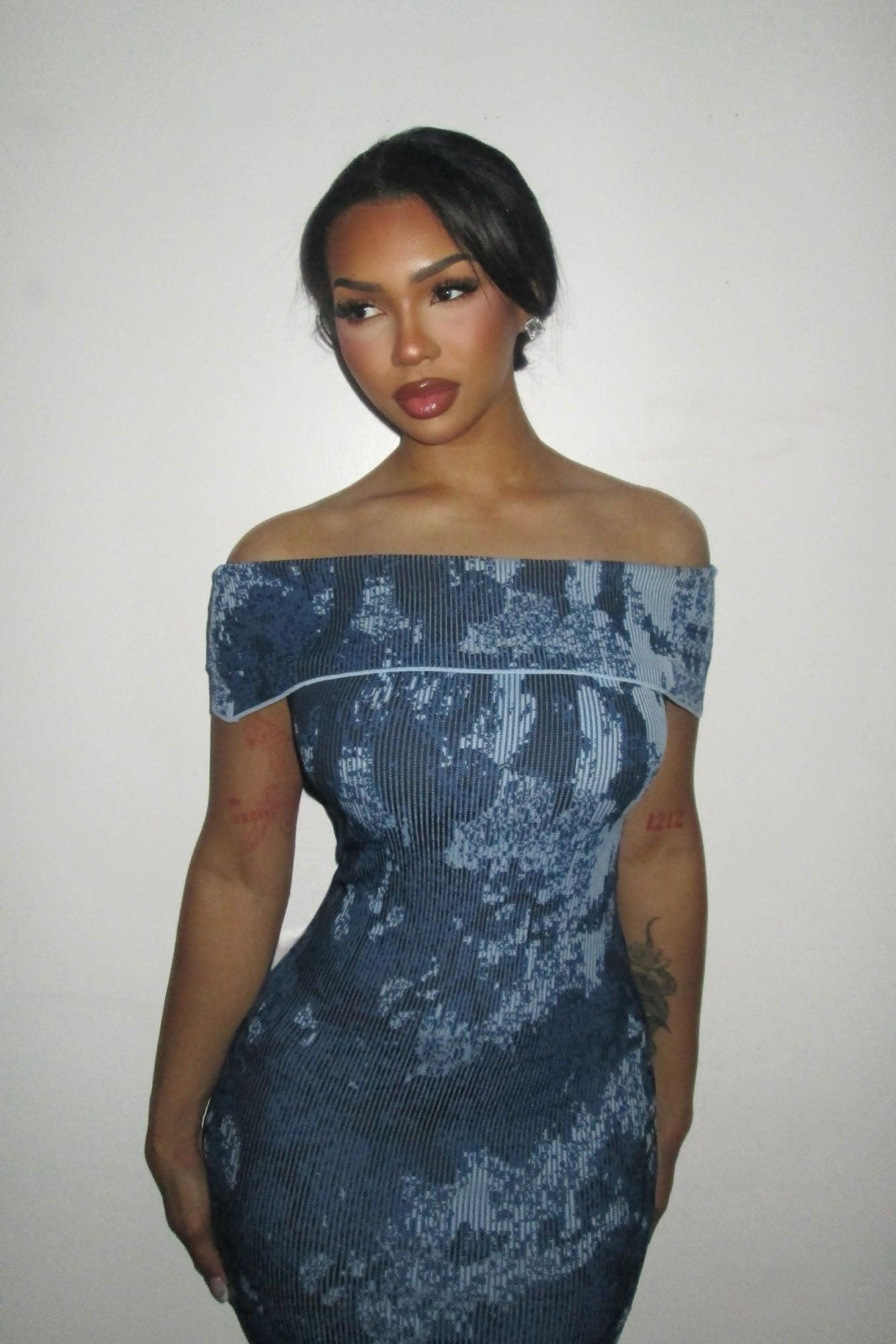 Bardot Sweater Mini Dress - Blue Product Image