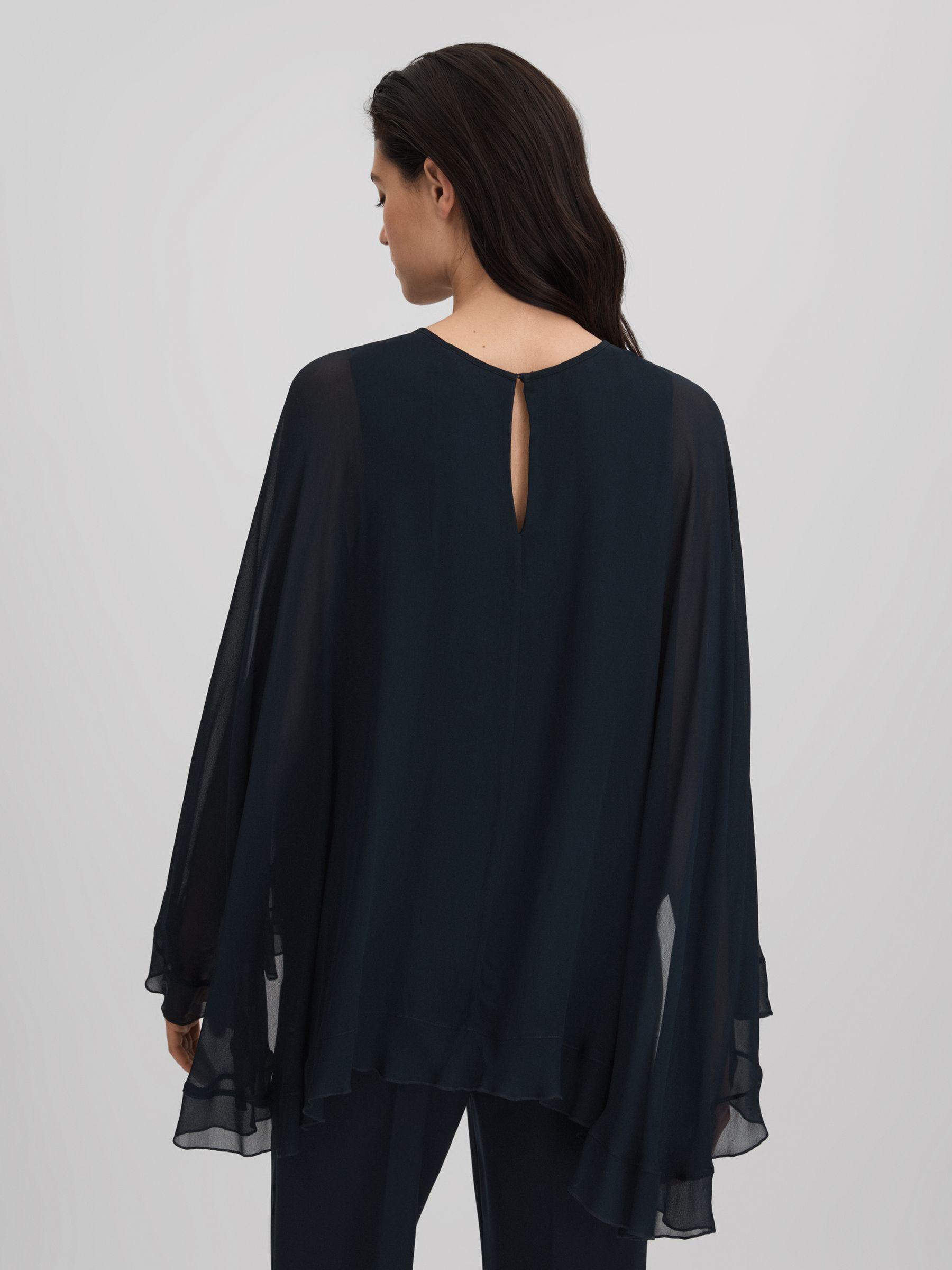 Pleated Cape Style Top in Navy Product Image