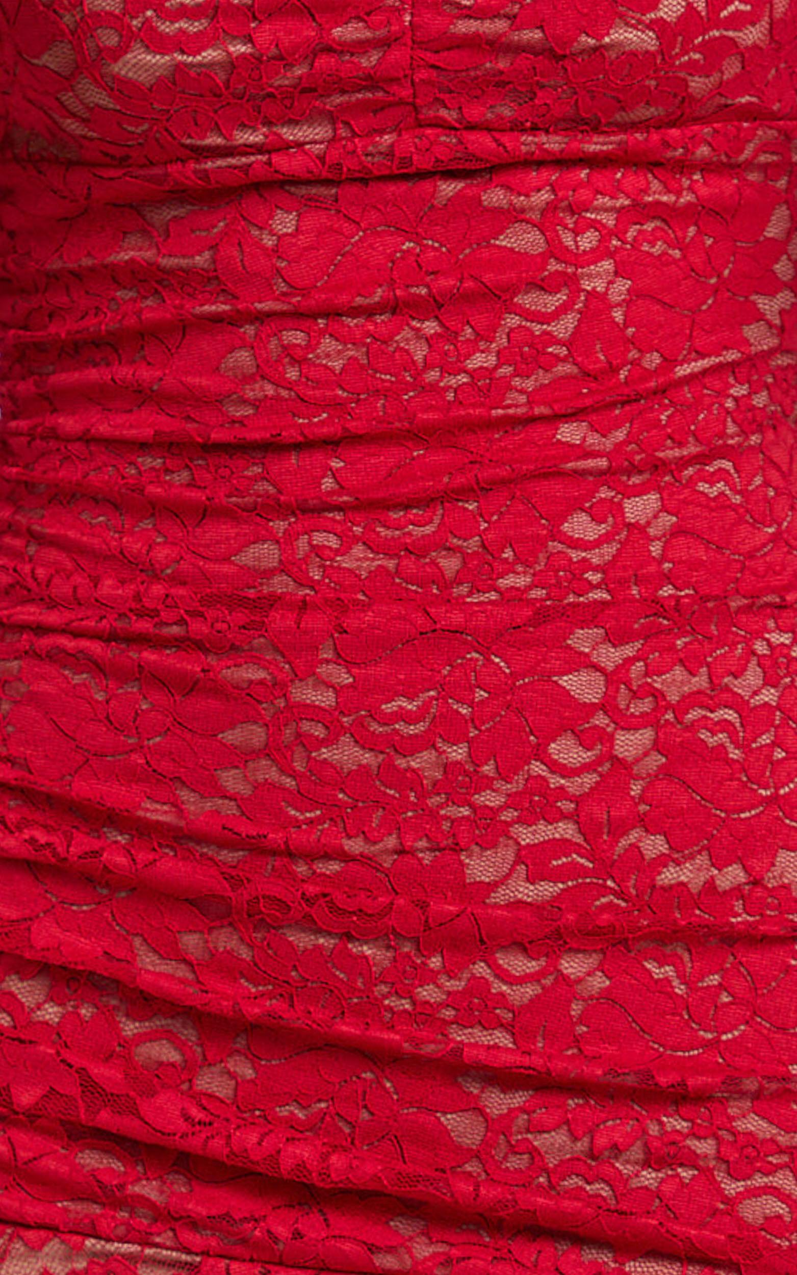 James Midi Dress - Ruched Stretch Lace Dress in Red Product Image