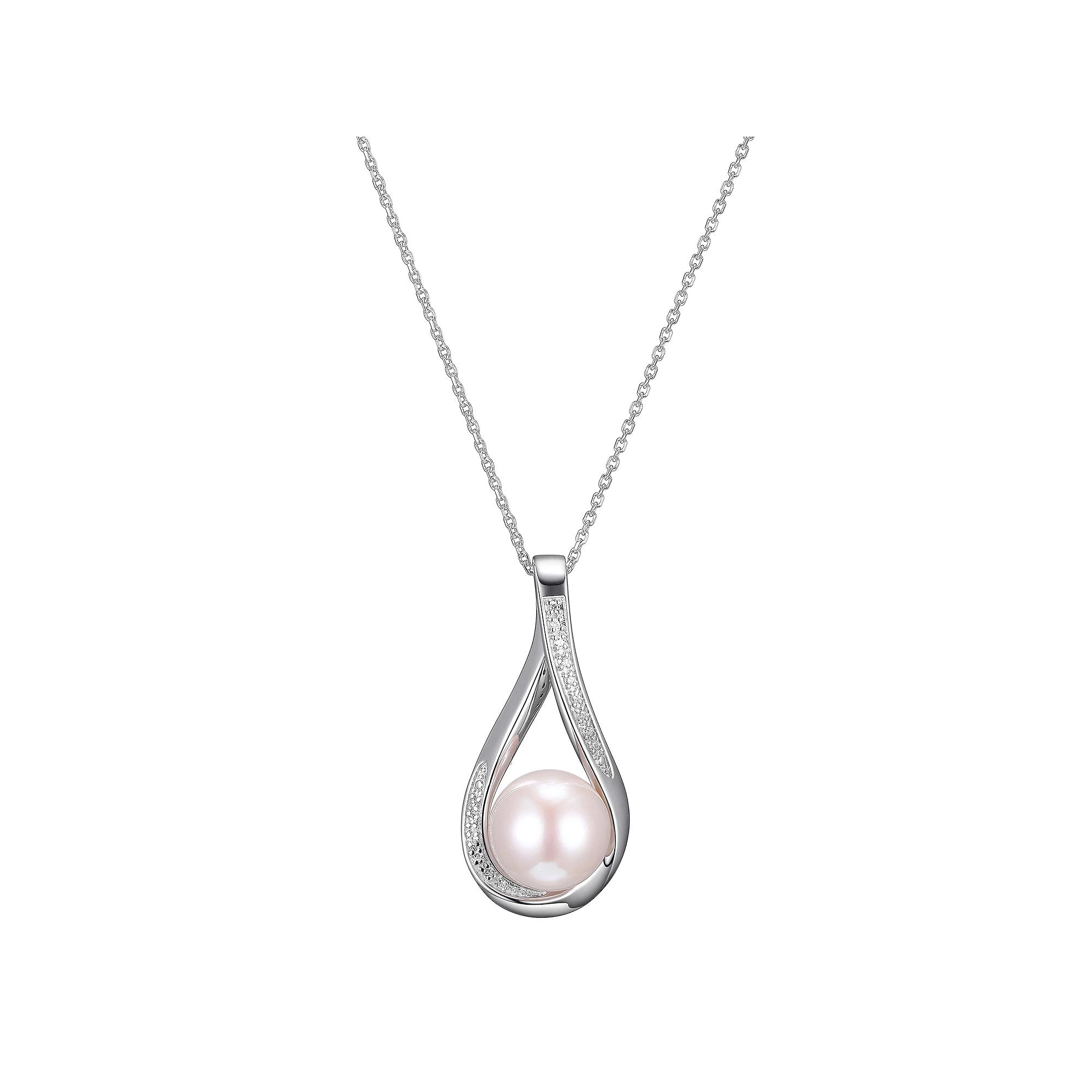 Maralux Sterling Silver Freshwater Cultured Pearl & Diamond Accent Drop Pendant Necklace, Women's, Size: 18-20" ADJ Product Image