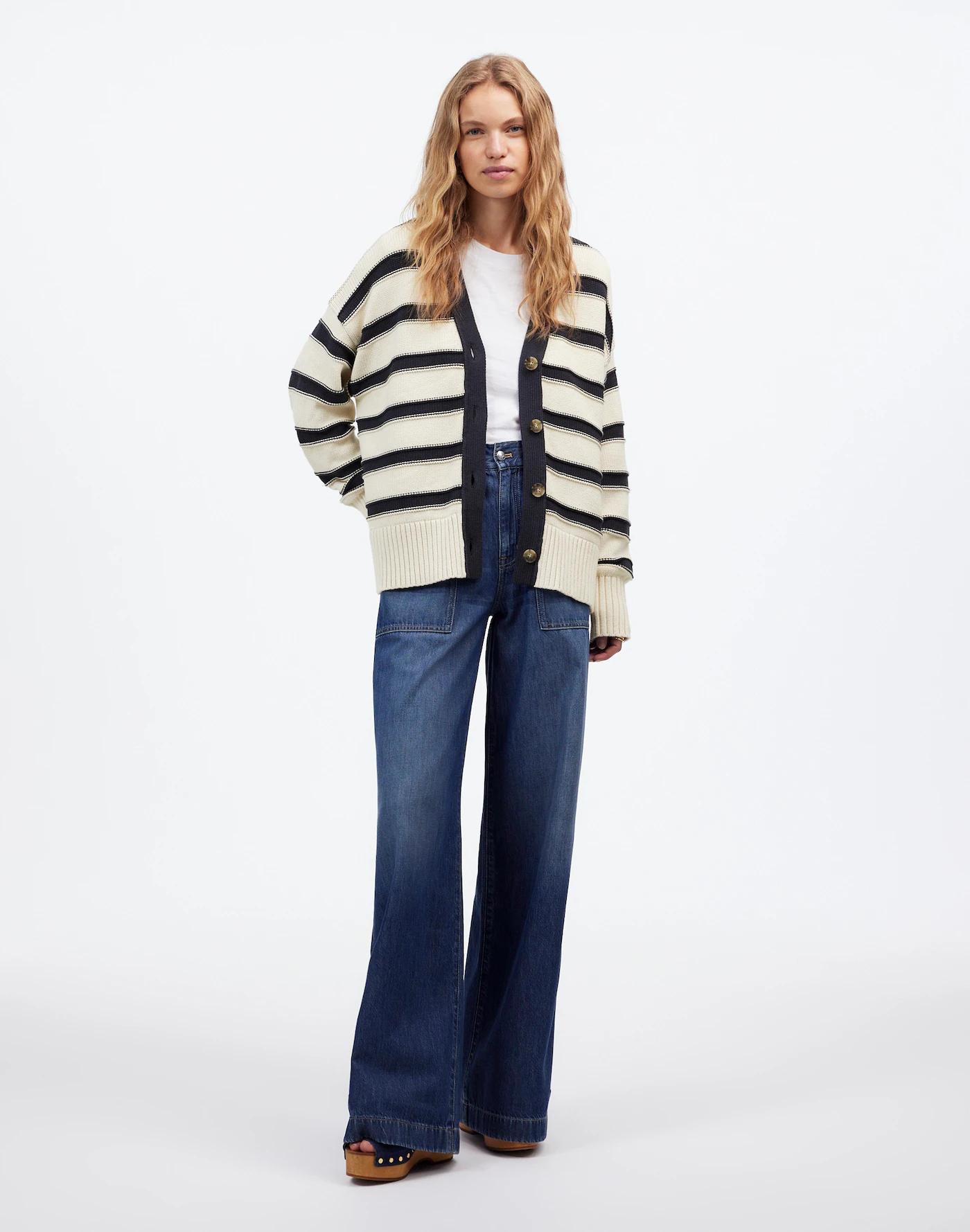 Oversized Cotton Cardigan in Stripe Product Image