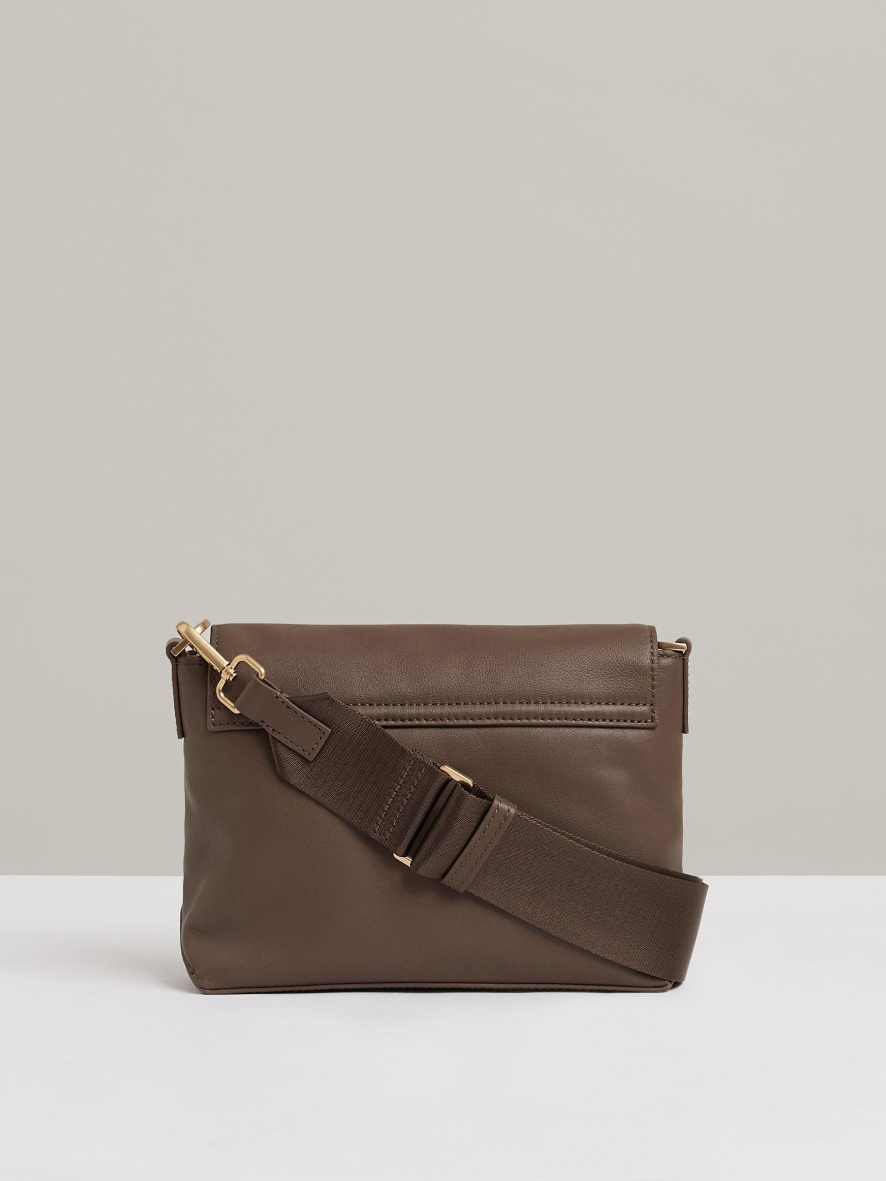 Leather Flap Crossbody Bag in Taupe Product Image
