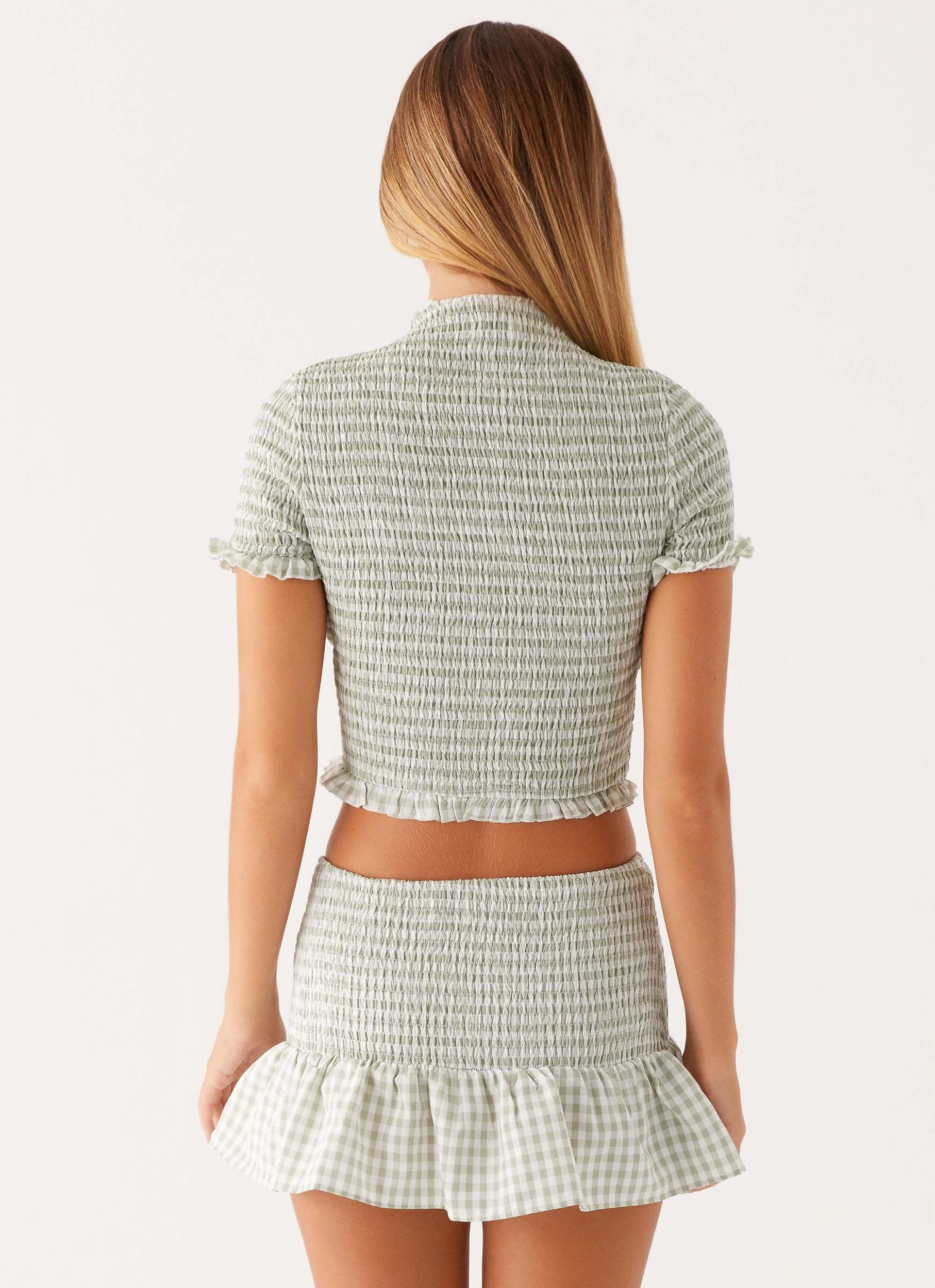 Sweetest Pie Mini Skirt - Sage Gingham Product Image