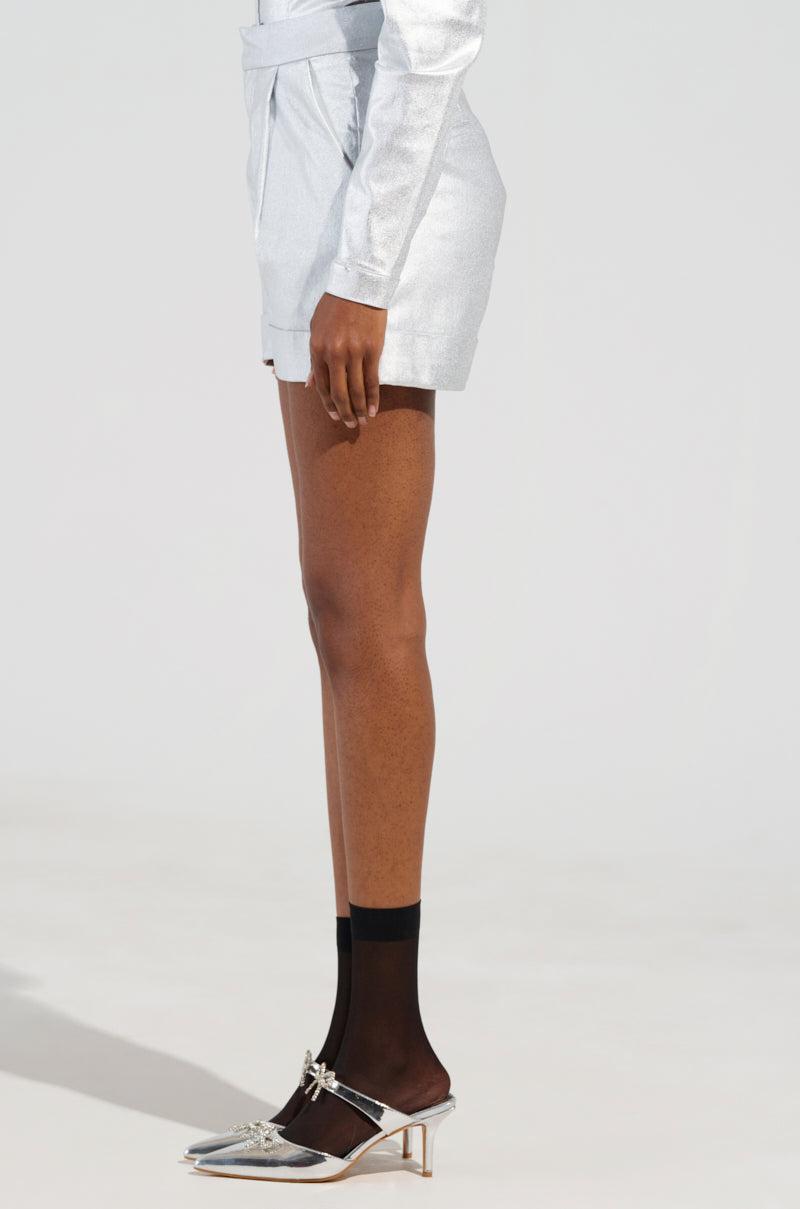 MISS INDEPENDENT METALLIC SHORT IN SILVER Product Image