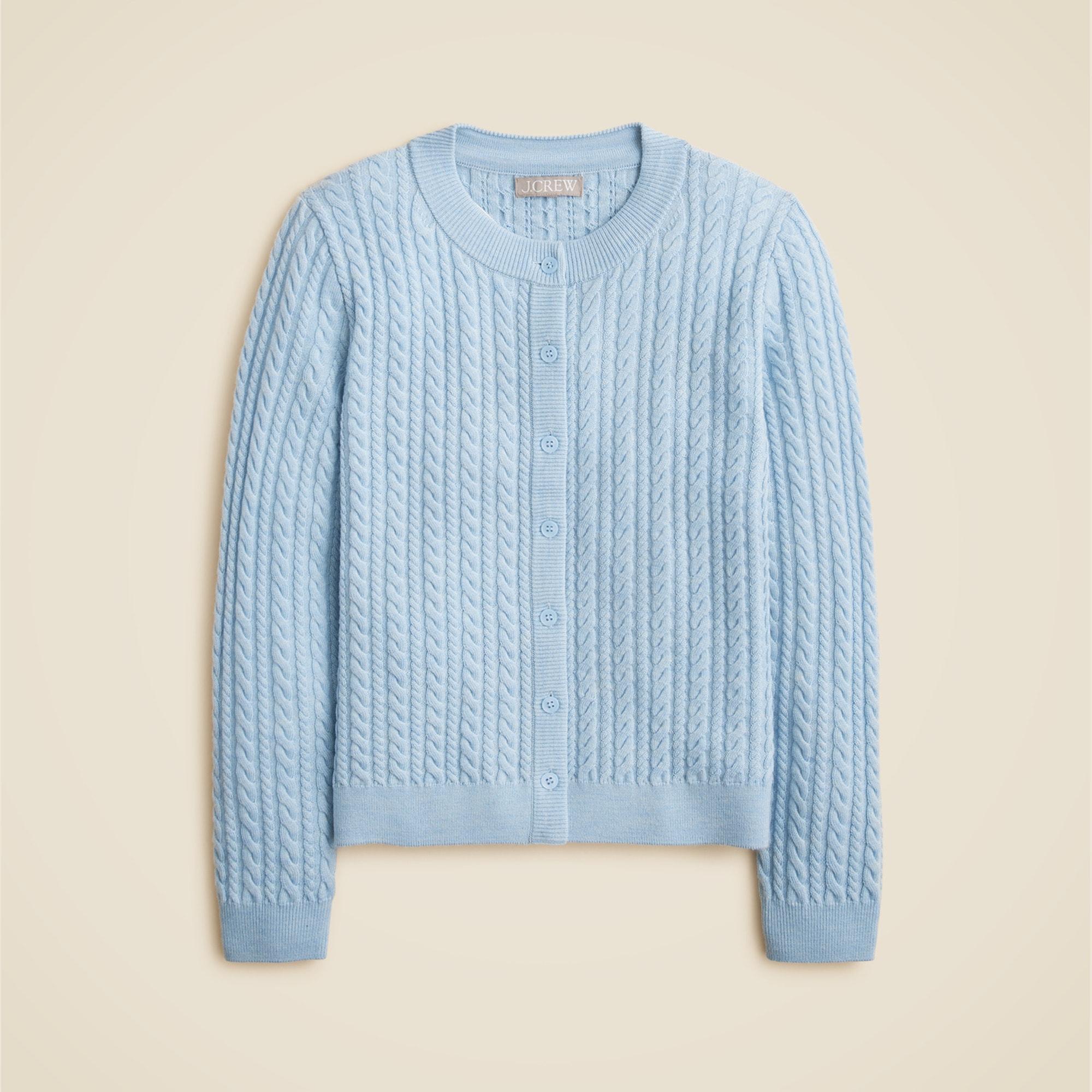 Cable-knit crewneck cardigan in merino wool Product Image