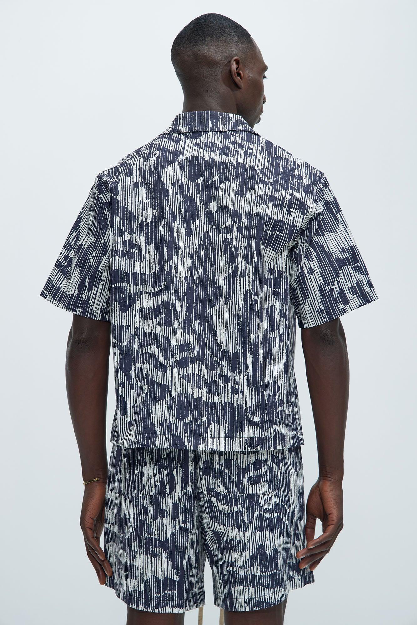 Distressed Camo Print Shirt - Black/White Product Image