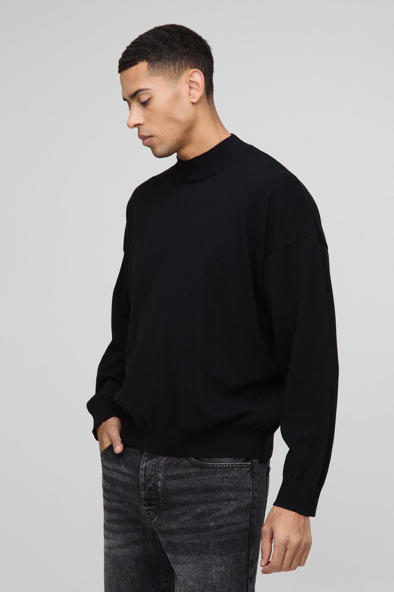 Relaxed Mock Neck Knitted Sweater | boohooMAN USA Product Image
