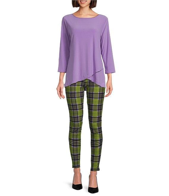 Slim Factor by Investments Ponte Knit Bright Chartreuse Plaid No Waist Leggings Product Image