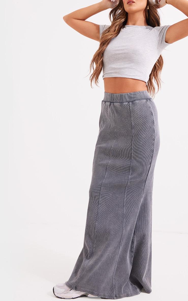 Charcoal Acid Wash Rib Flippy Maxi Skirt Product Image