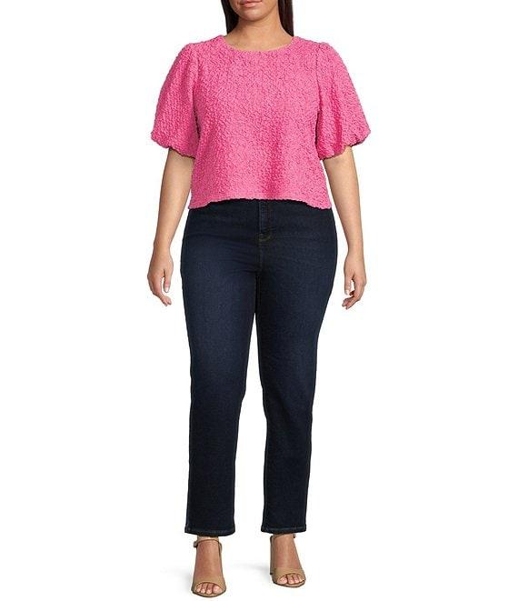 Sugarlips Plus Stretchy Textured Puffed Sleeve Cropped Top Product Image