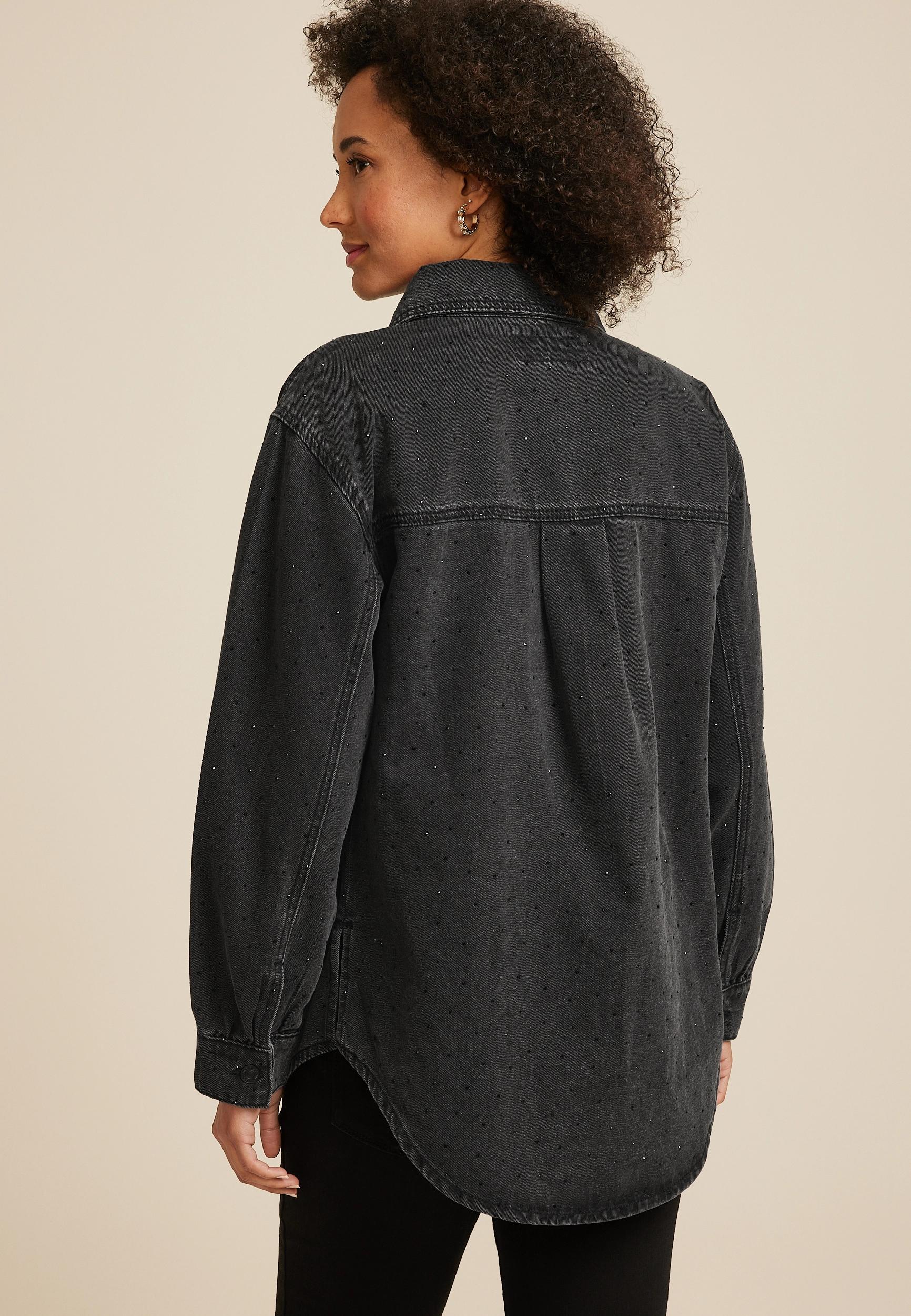 Maurices Womens Black Sparkle Denim Shacket Product Image